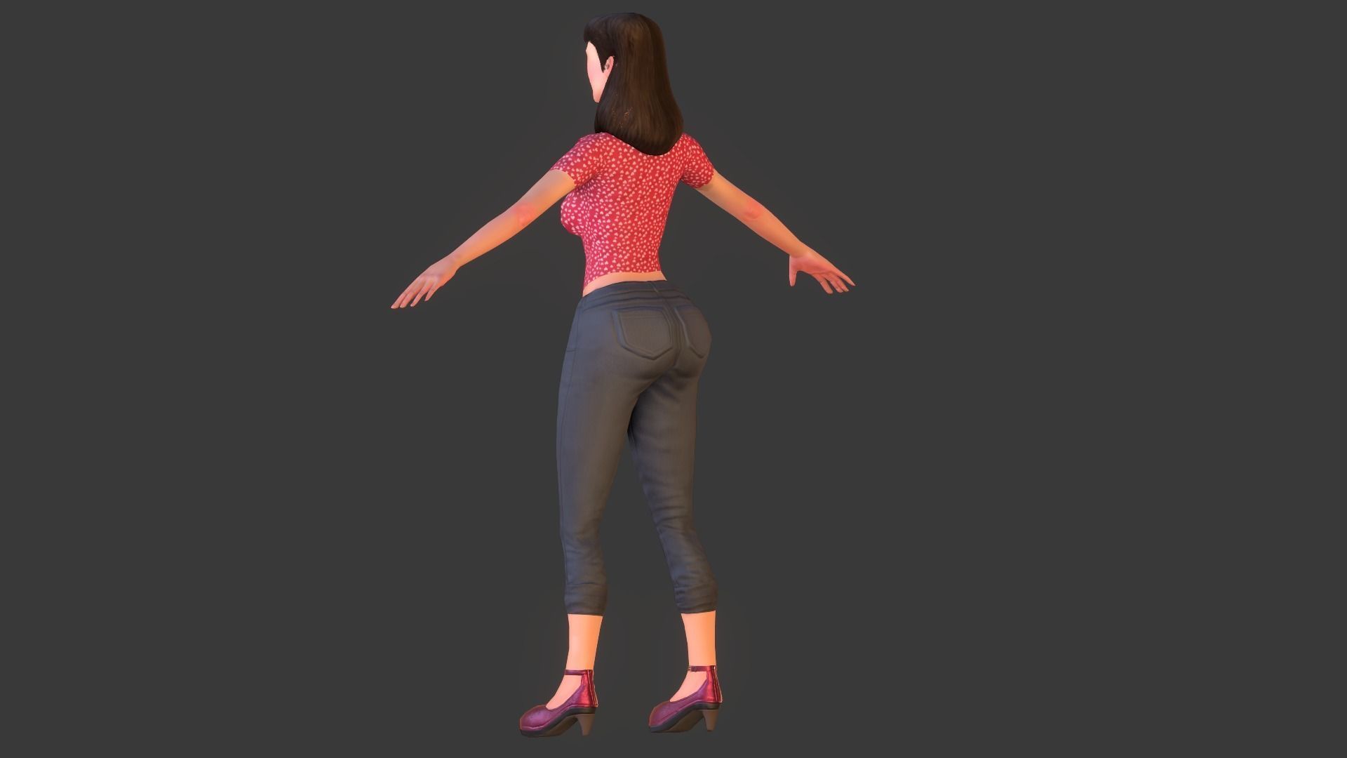 Vintage Fifties Style Girl Low-poly 3D model_16