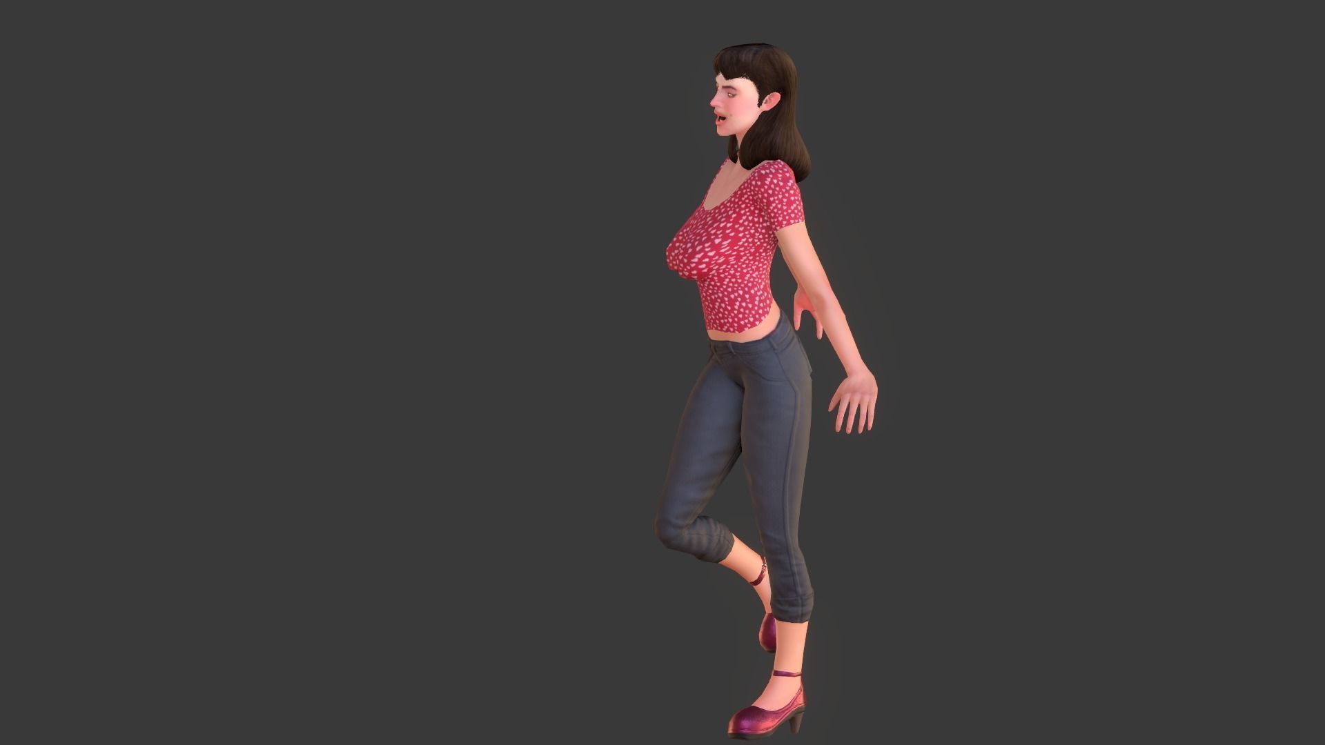 Vintage Fifties Style Girl Low-poly 3D model_5