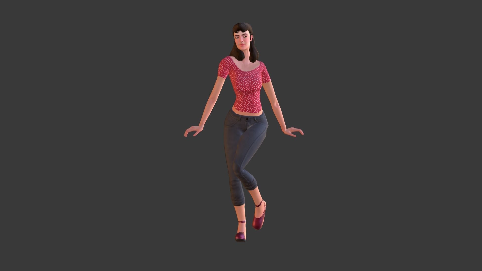 Vintage Fifties Style Girl Low-poly 3D model_22