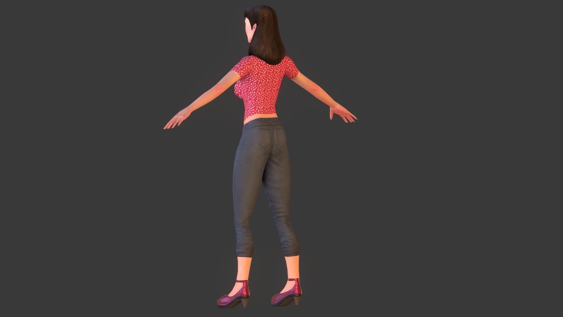Vintage Fifties Style Girl Low-poly 3D model_15