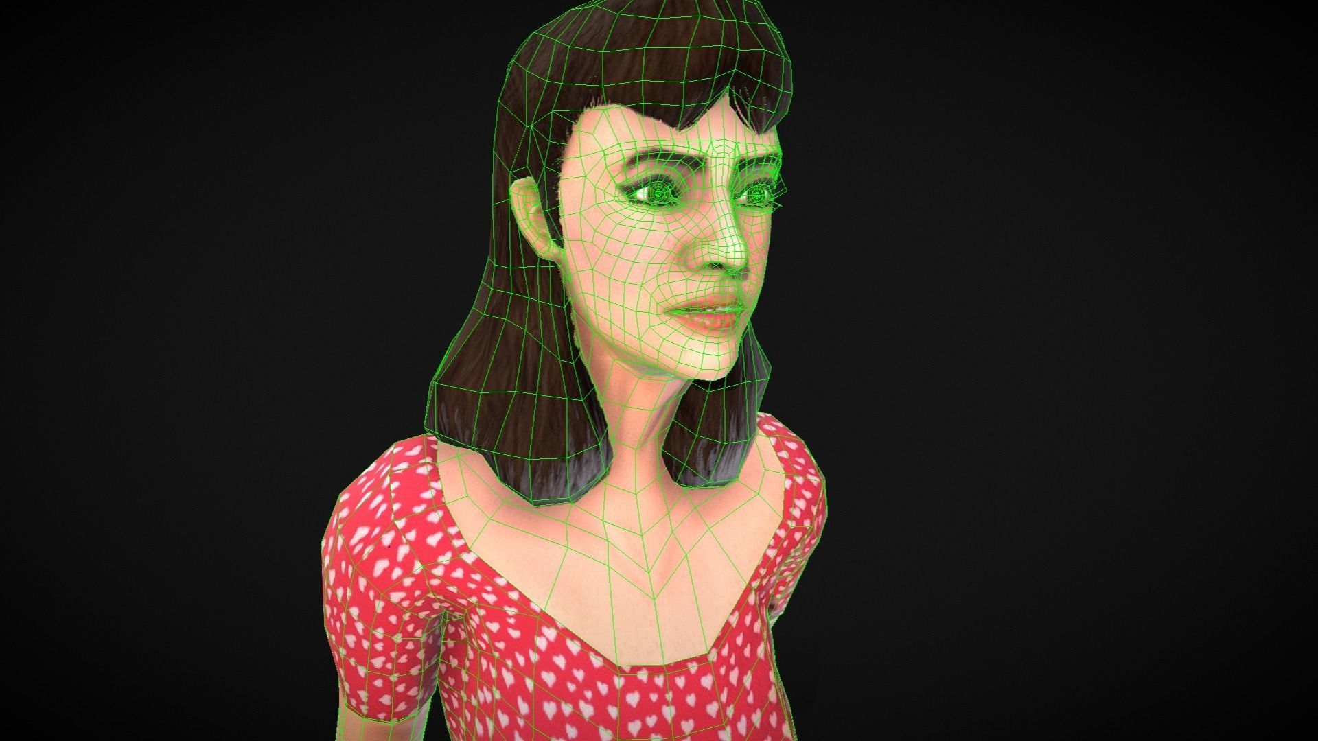 Vintage Fifties Style Girl Low-poly 3D model_98