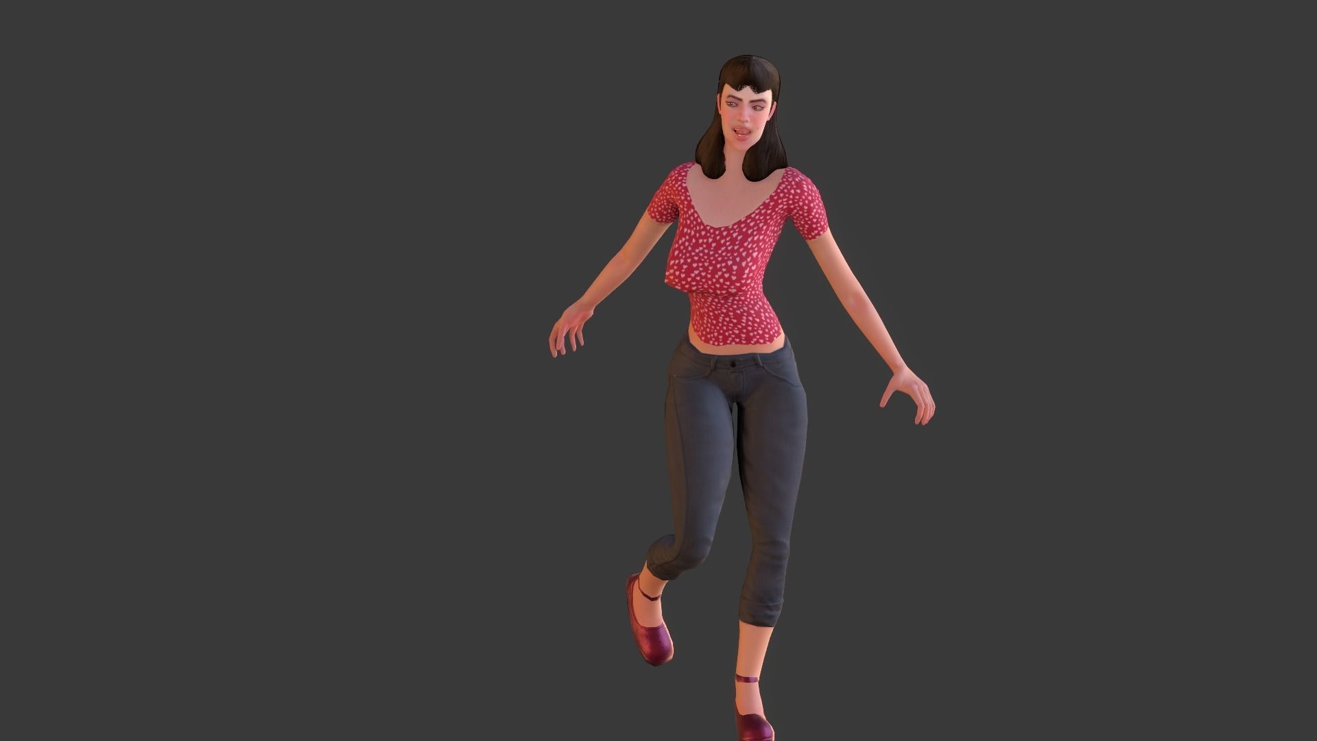 Vintage Fifties Style Girl Low-poly 3D model_4
