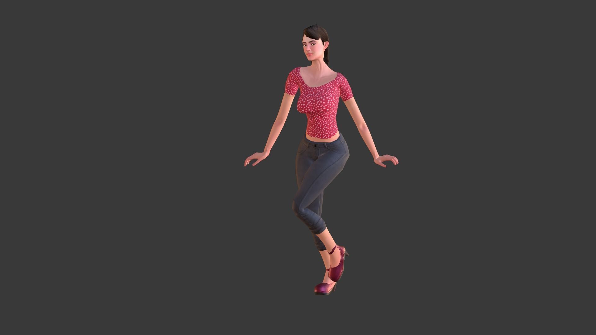 Vintage Fifties Style Girl Low-poly 3D model_28