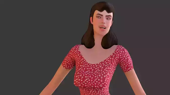 Vintage Fifties Style Girl Low-poly 3D model