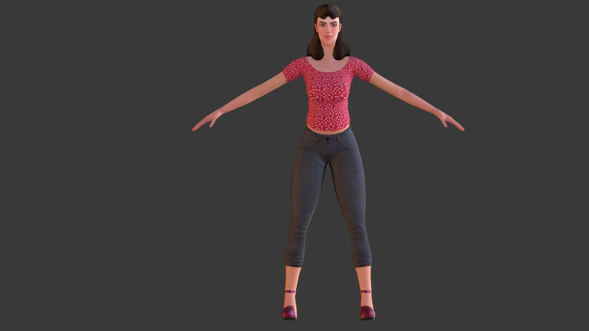 Vintage Fifties Style Girl Low-poly 3D model_10