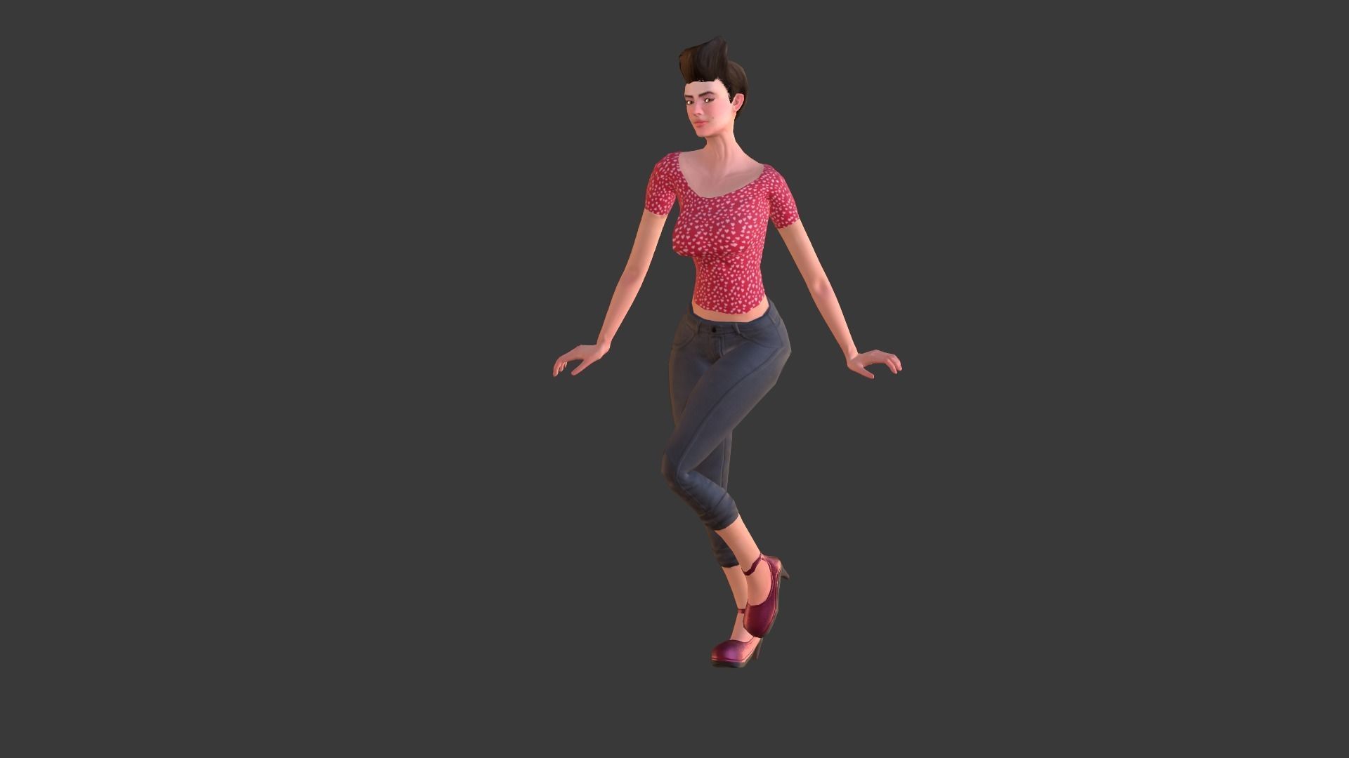 Vintage Fifties Style Girl Low-poly 3D model_29