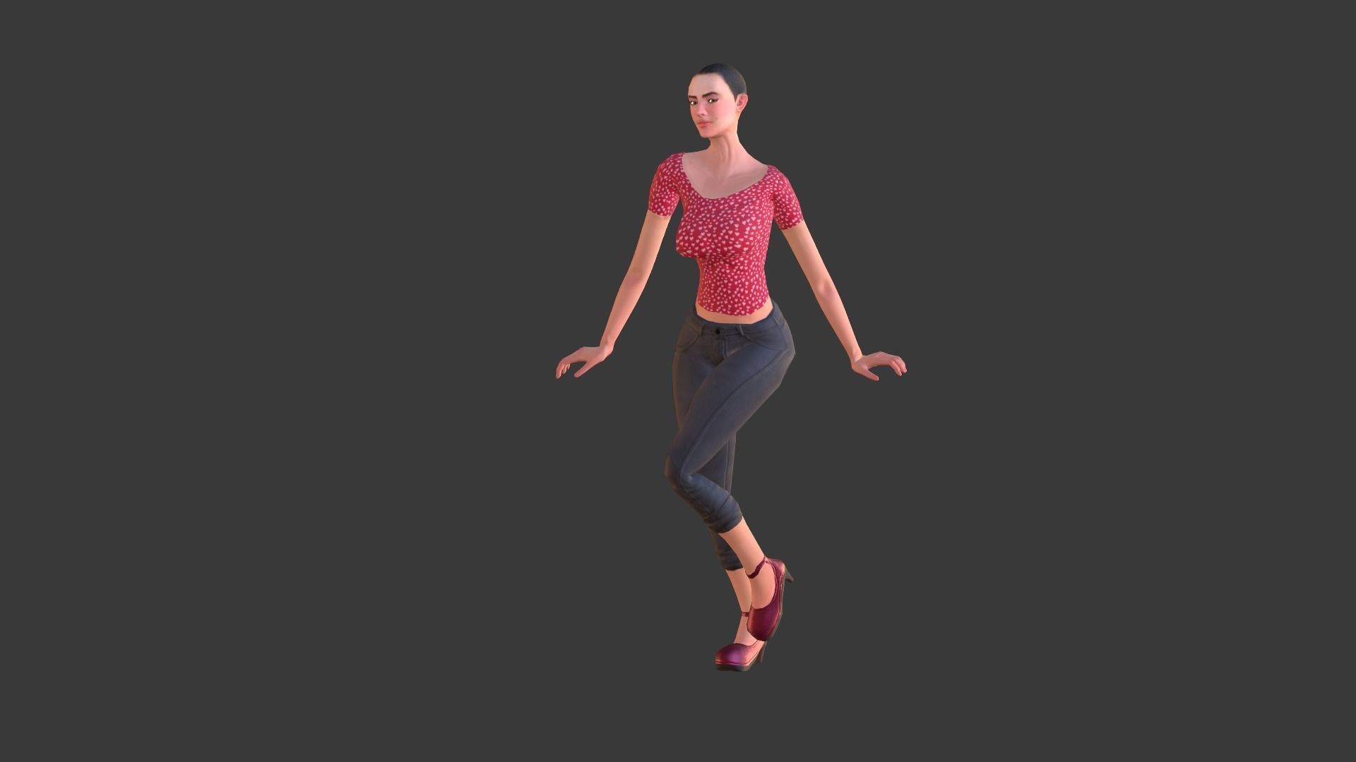Vintage Fifties Style Girl Low-poly 3D model_30