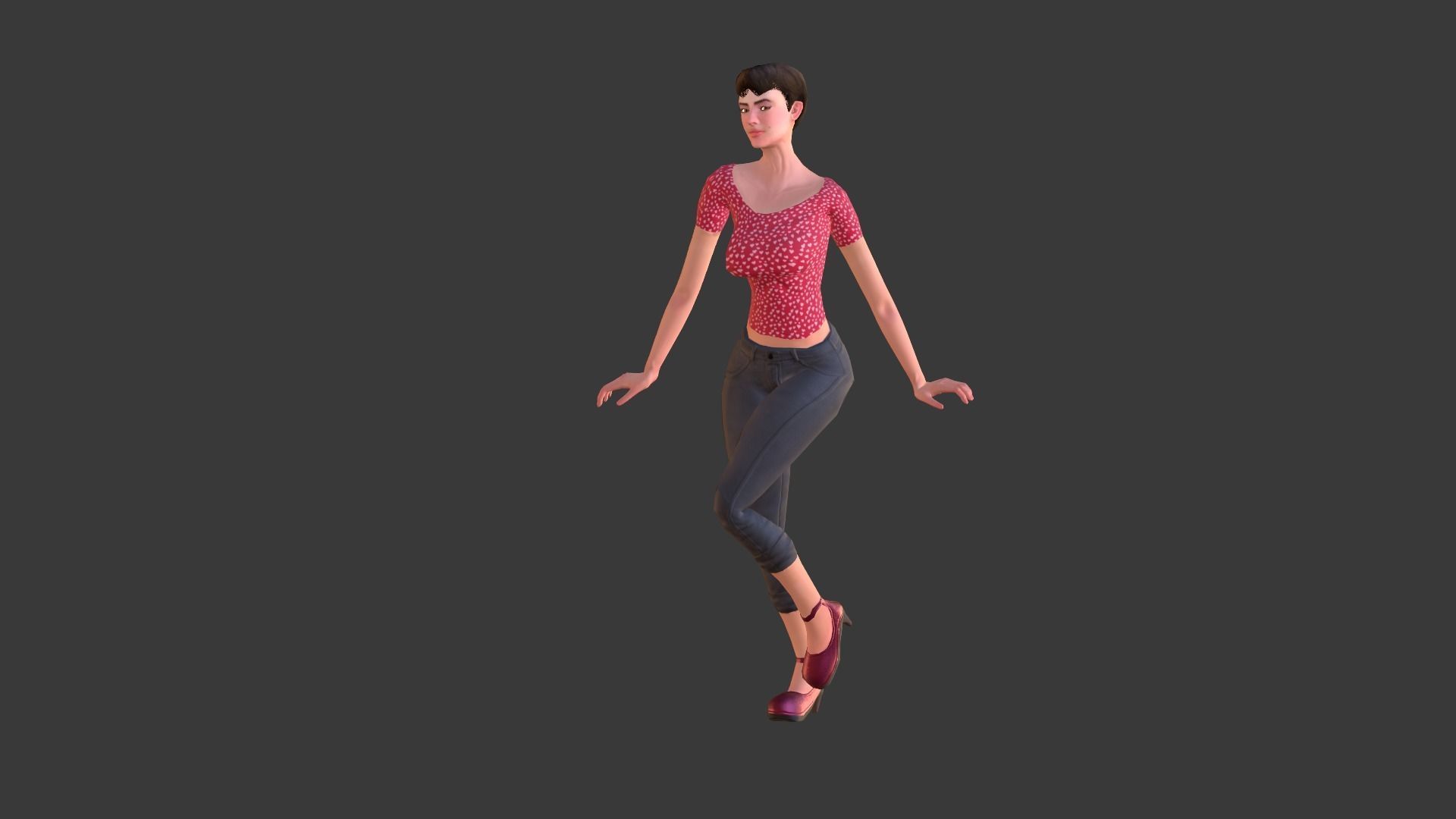 Vintage Fifties Style Girl Low-poly 3D model_26