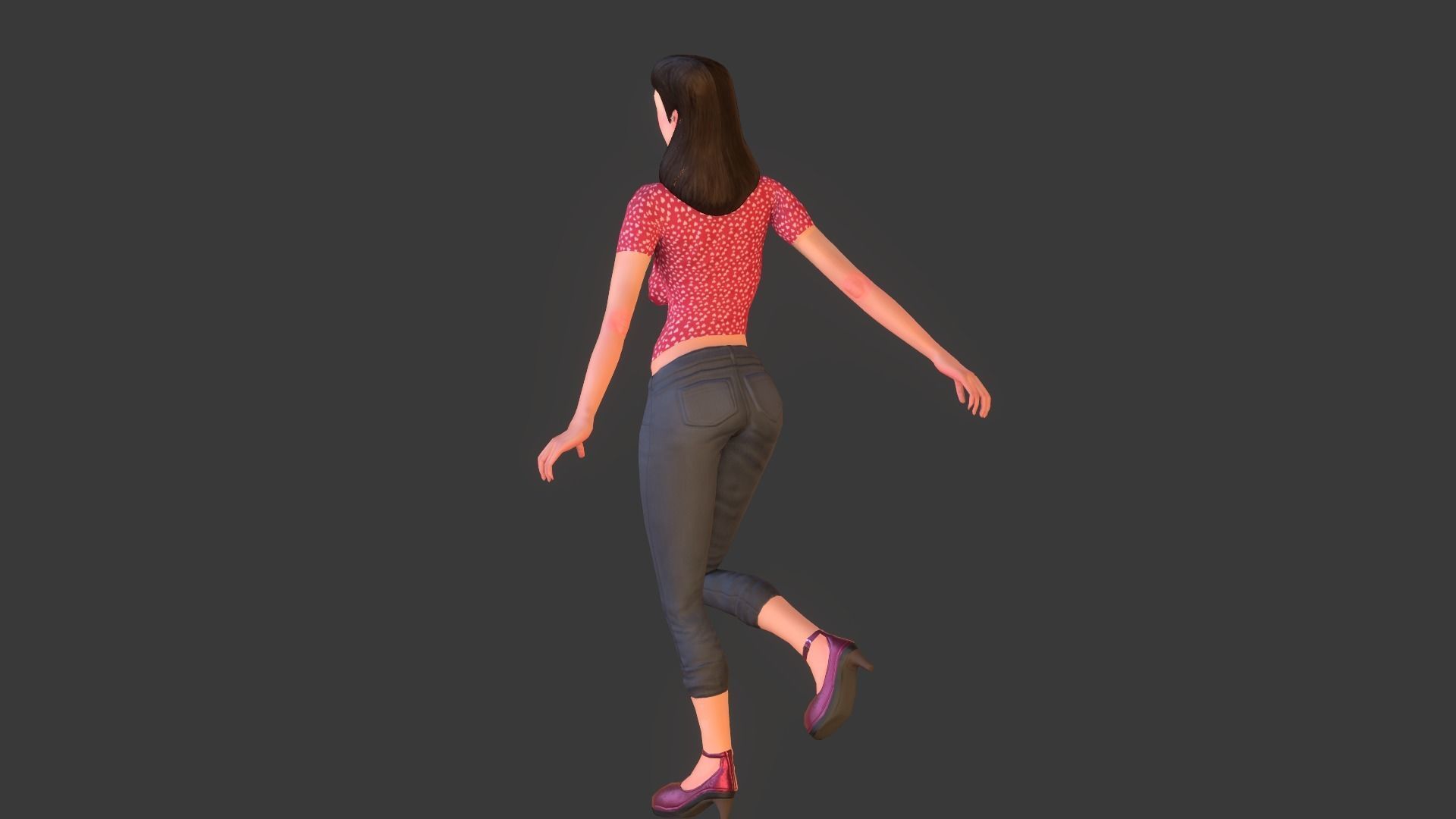 Vintage Fifties Style Girl Low-poly 3D model_6