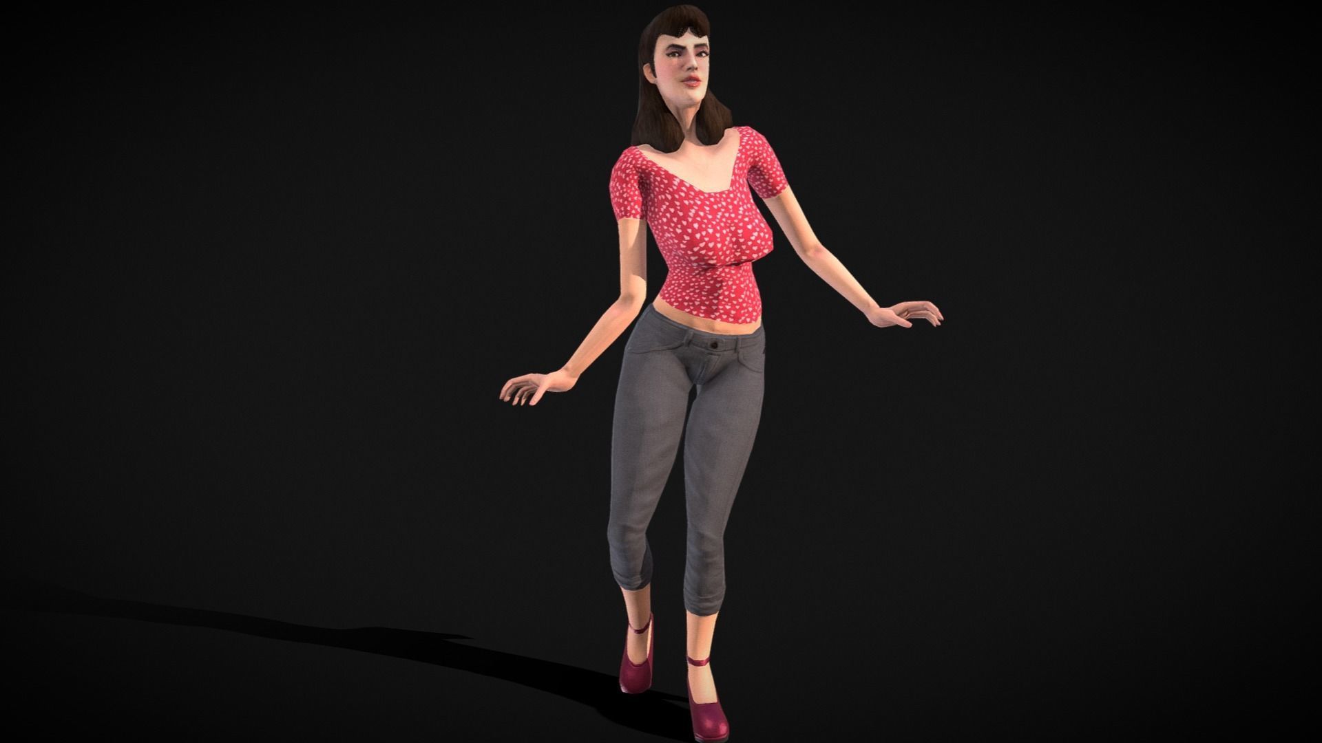 Vintage Fifties Style Girl Low-poly 3D model_86