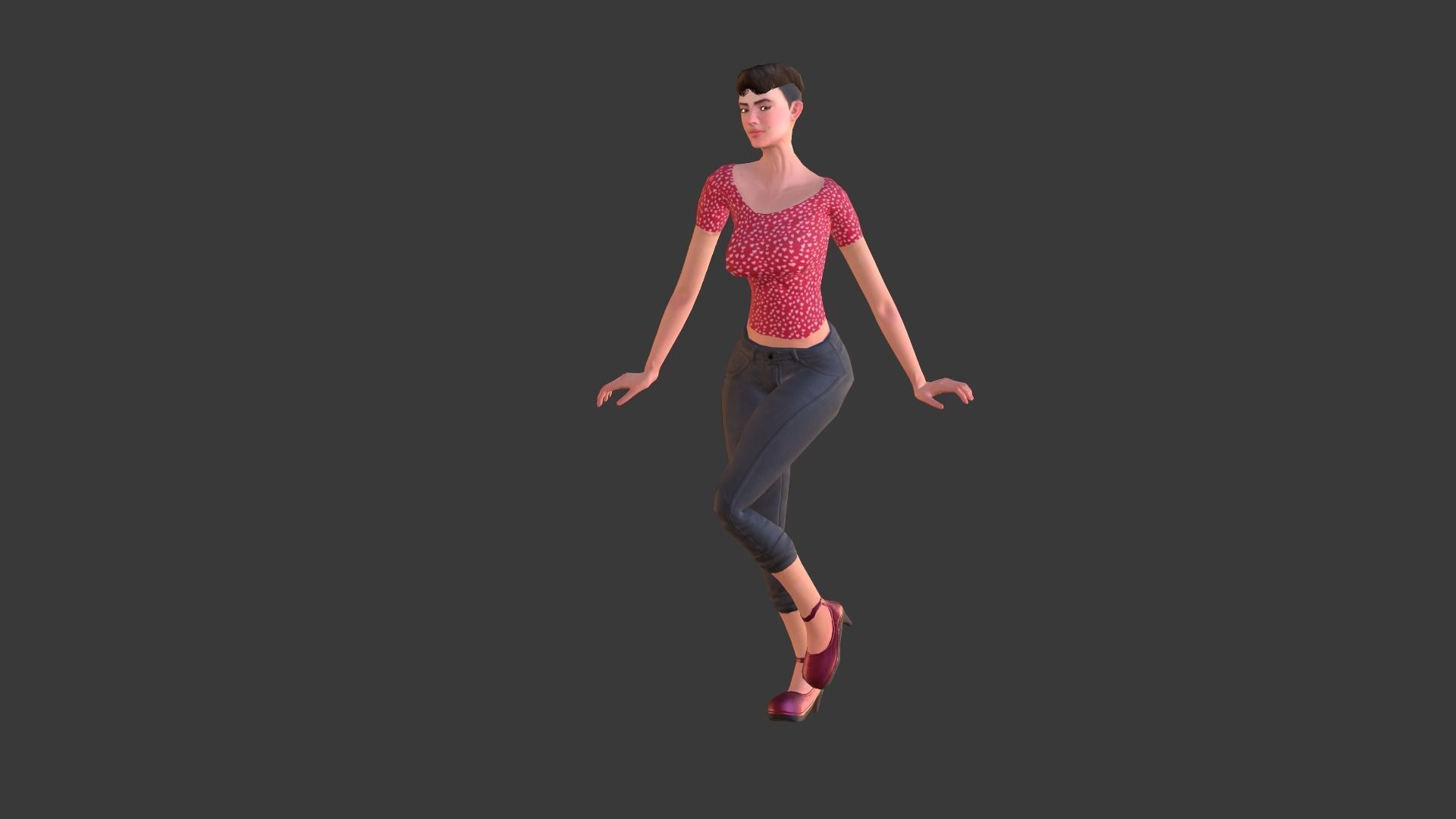Vintage Fifties Style Girl Low-poly 3D model_27