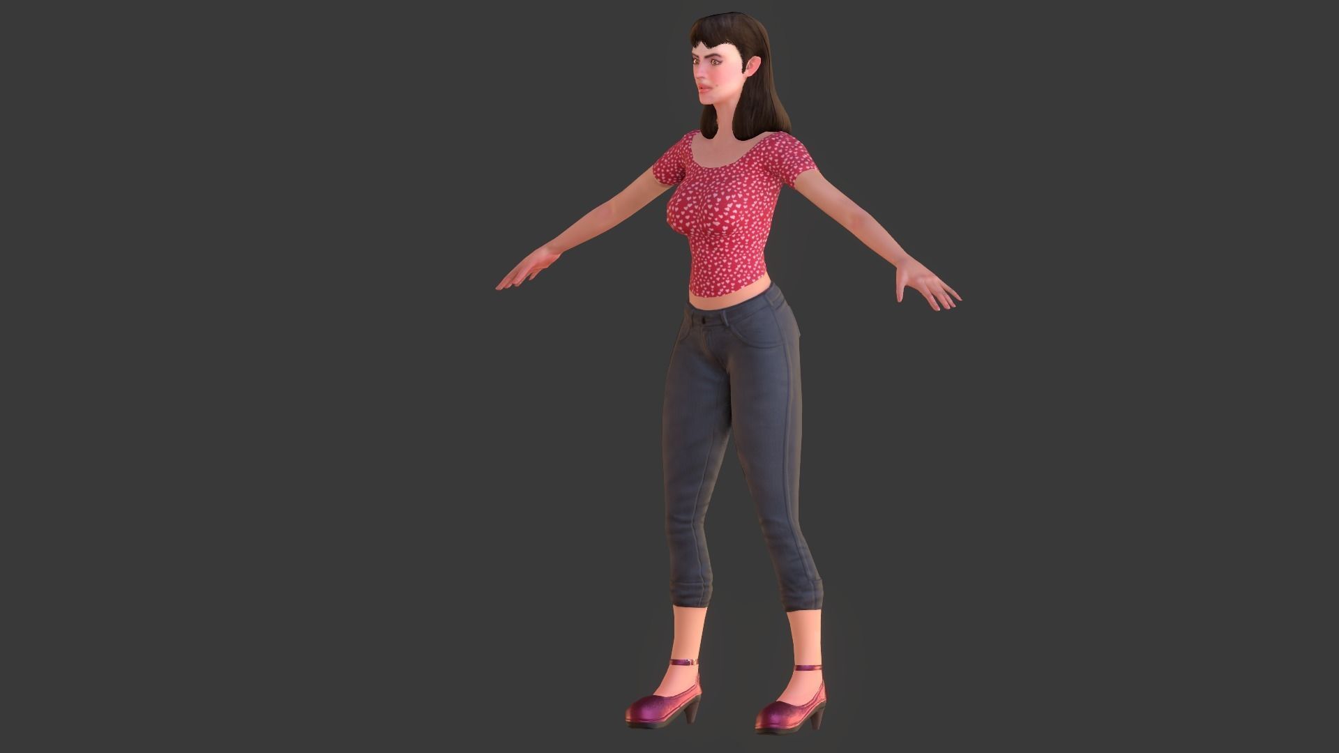 Vintage Fifties Style Girl Low-poly 3D model_11