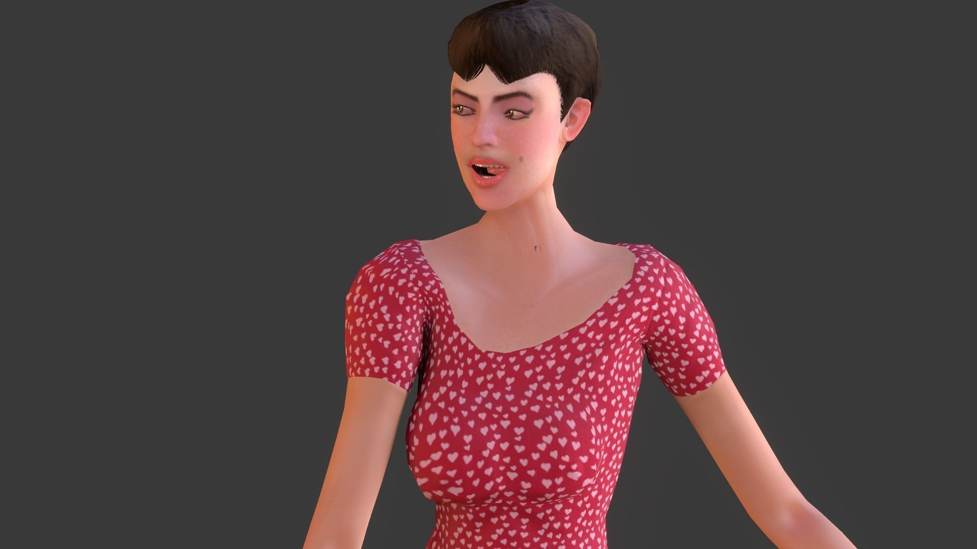 Vintage Fifties Style Girl Low-poly 3D model_2