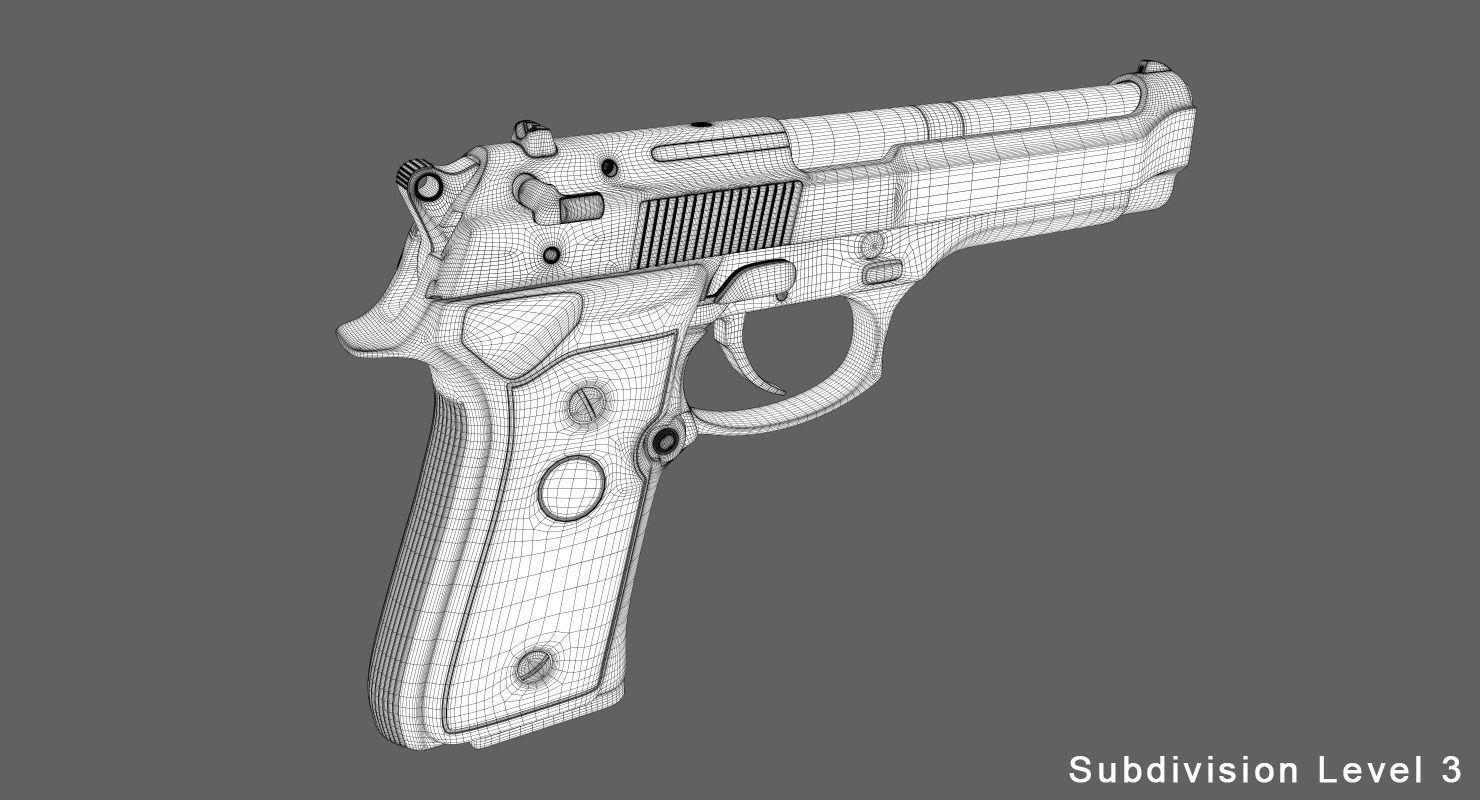 Beretta 92 Low-poly 3D model_9