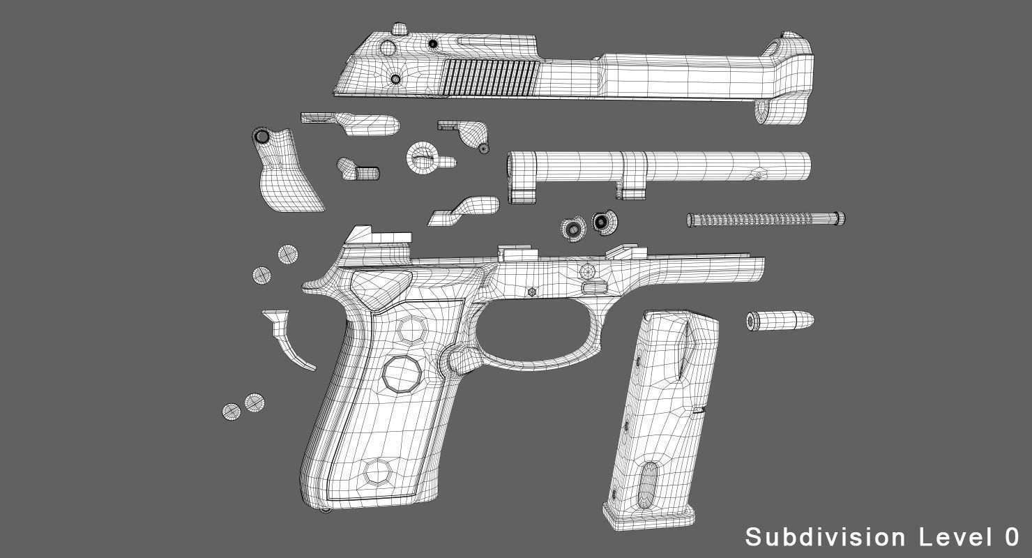 Beretta 92 Low-poly 3D model_6