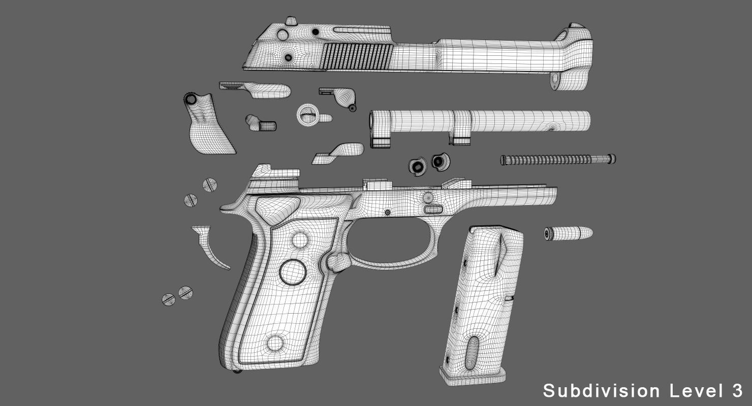 Beretta 92 Low-poly 3D model_7