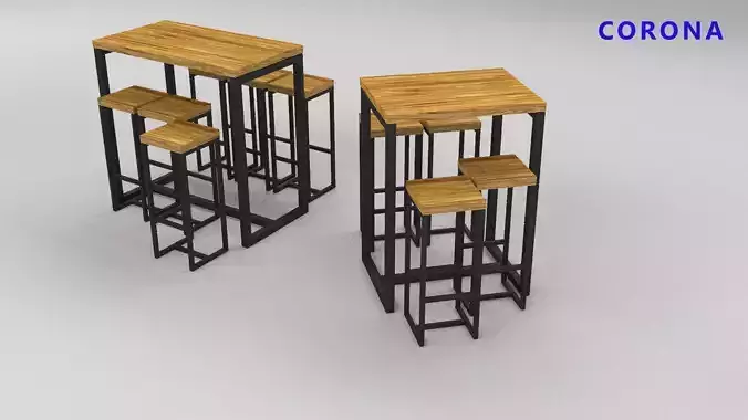  set of tables and chairs in a cafe bar or office v-ray corona Low-poly 3D model