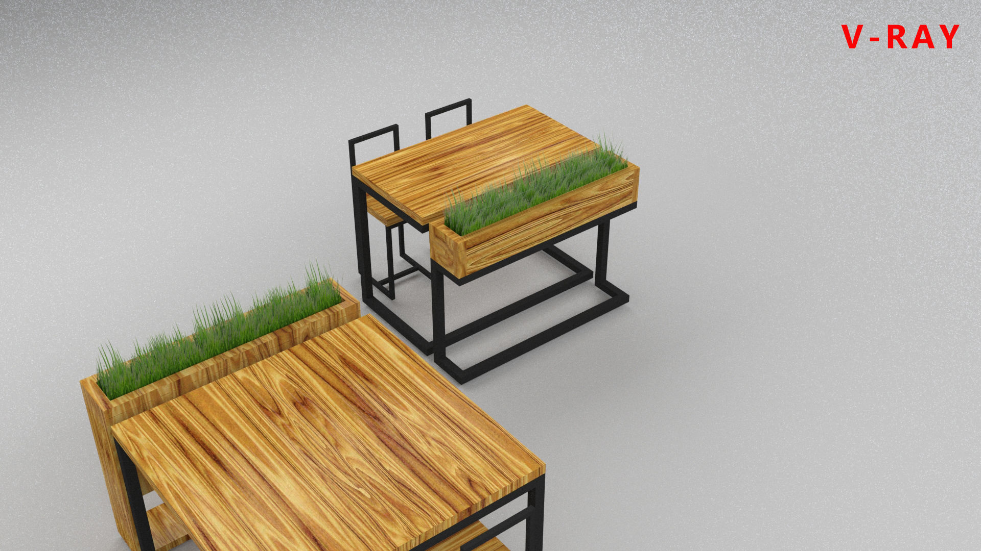 loft set of tables and chairs in a cafe or office v-ray Low-poly 3D model_19