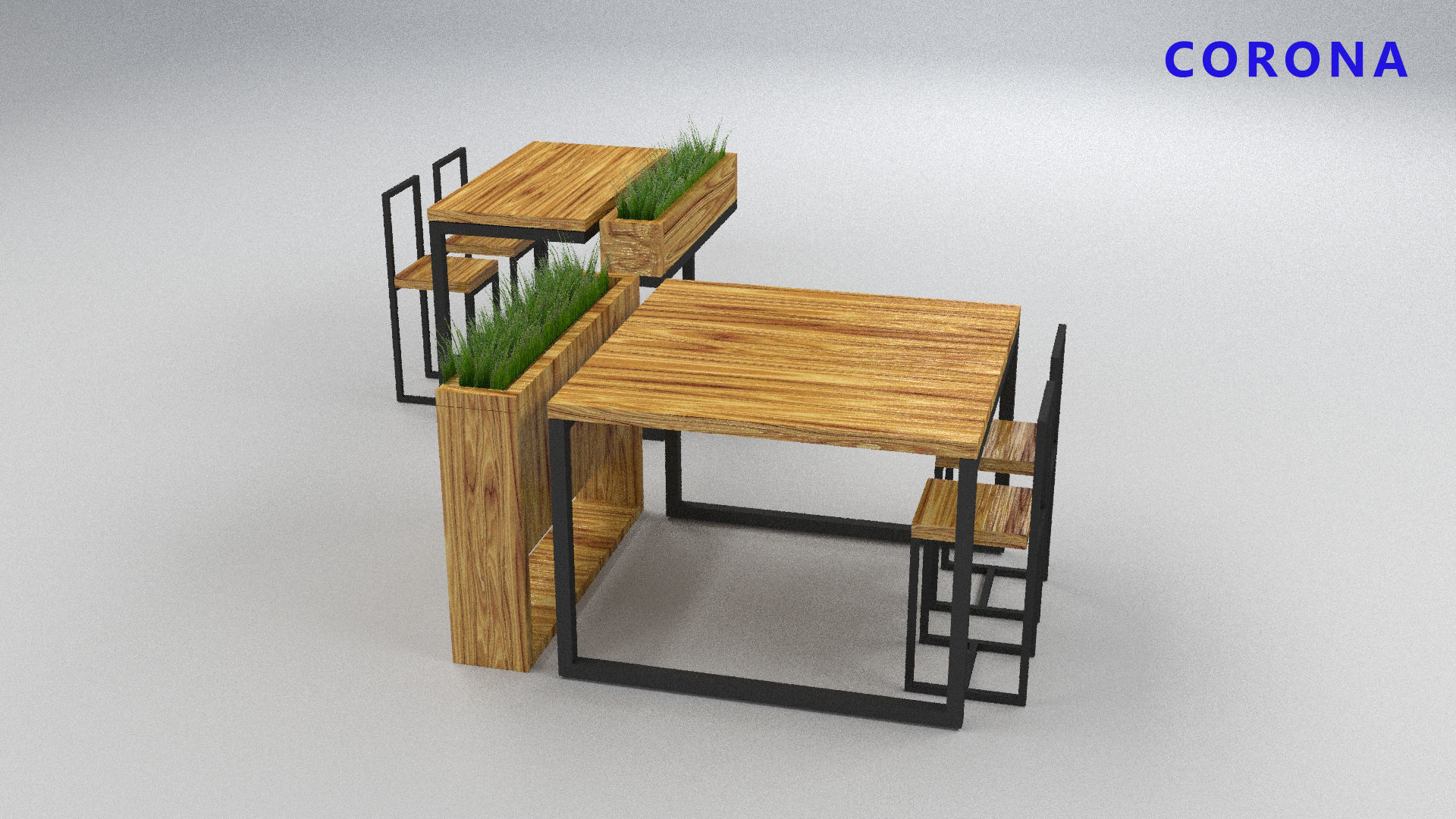 loft set of tables and chairs in a cafe or office v-ray Low-poly 3D model_3