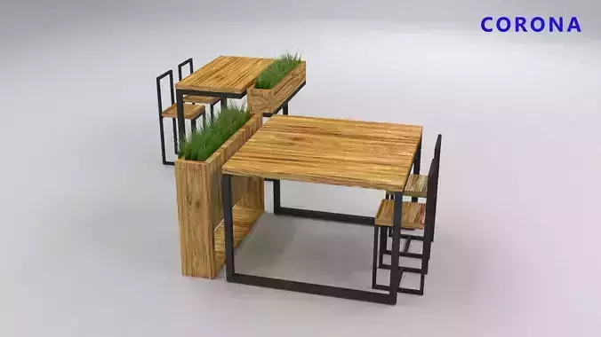 loft set of tables and chairs in a cafe or office v-ray Low-poly 3D model