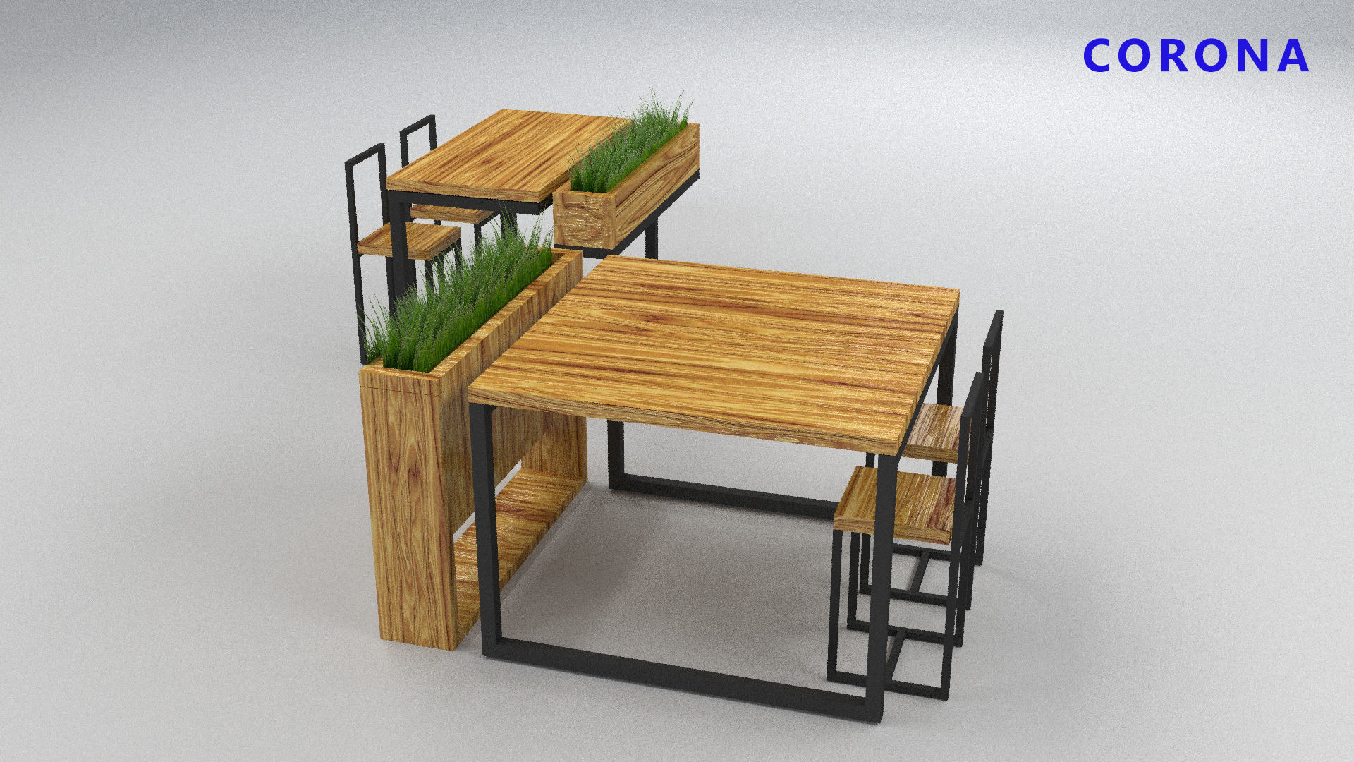 loft set of tables and chairs in a cafe or office v-ray Low-poly 3D model_4
