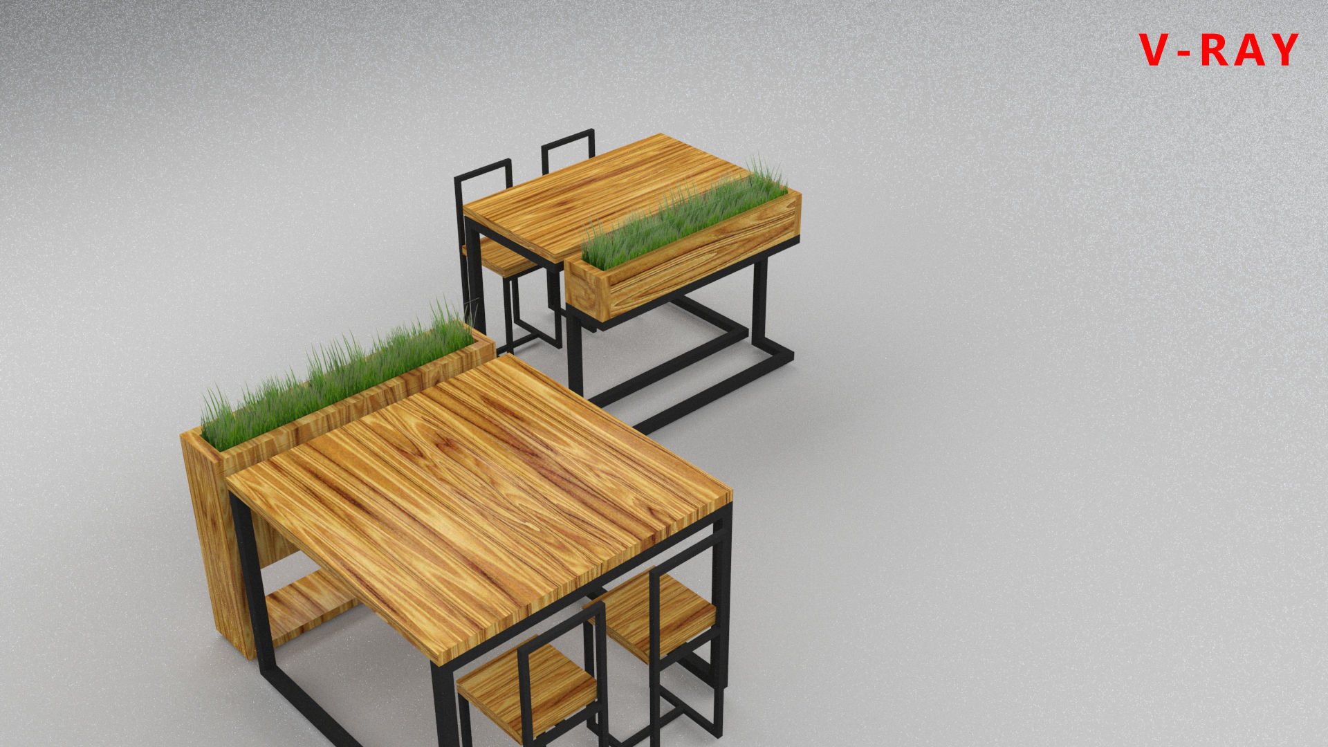 loft set of tables and chairs in a cafe or office v-ray Low-poly 3D model_17