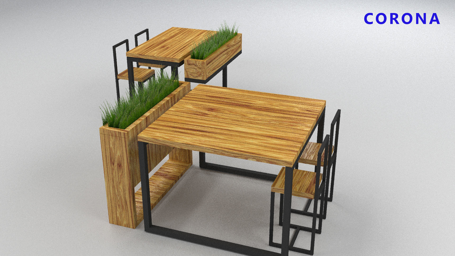 loft set of tables and chairs in a cafe or office v-ray Low-poly 3D model_2
