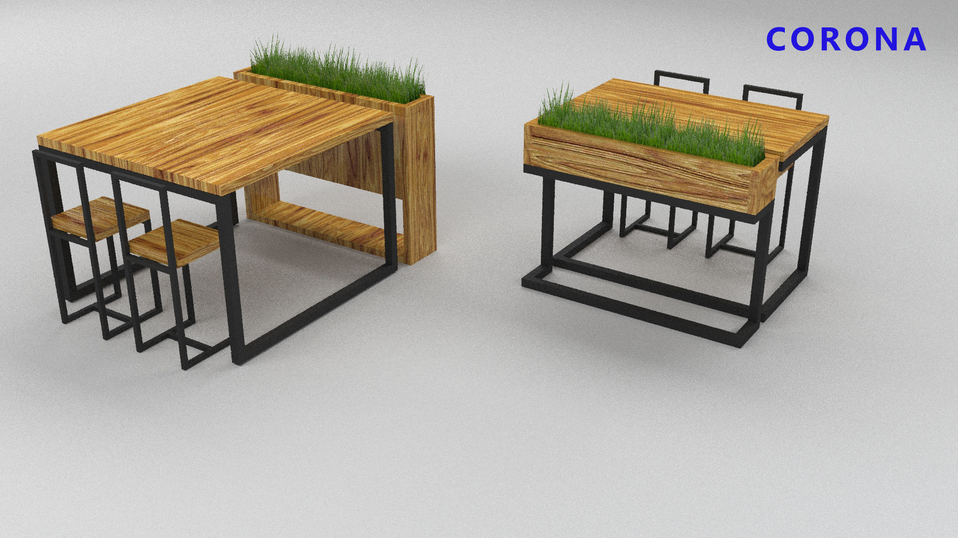 loft set of tables and chairs in a cafe or office v-ray Low-poly 3D model_13