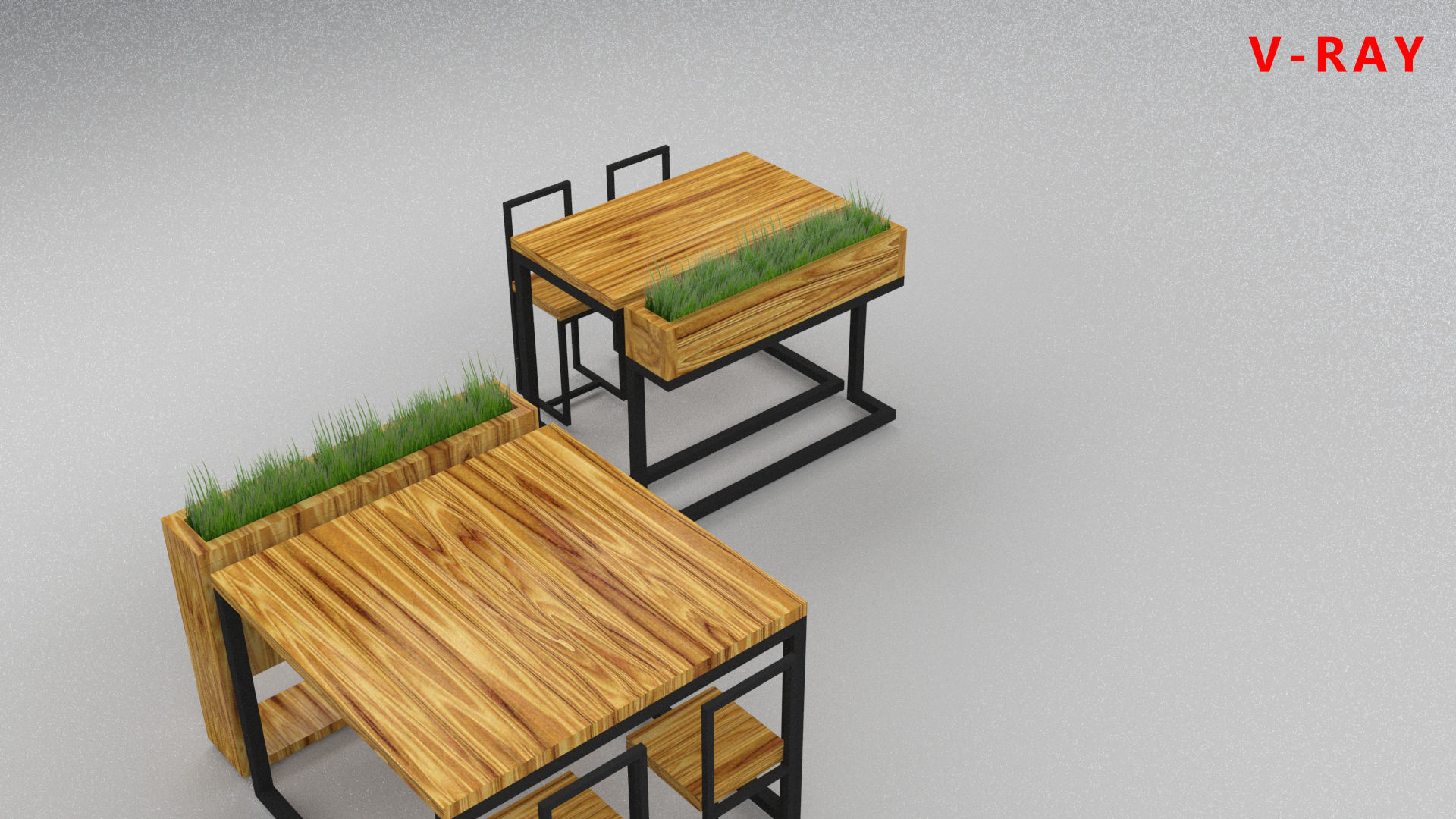loft set of tables and chairs in a cafe or office v-ray Low-poly 3D model_20