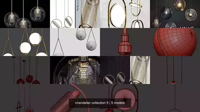 chendelier collection 5 hanging lamp with light in middle