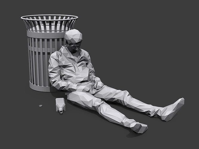 Drunk person lying Low-poly 3D model