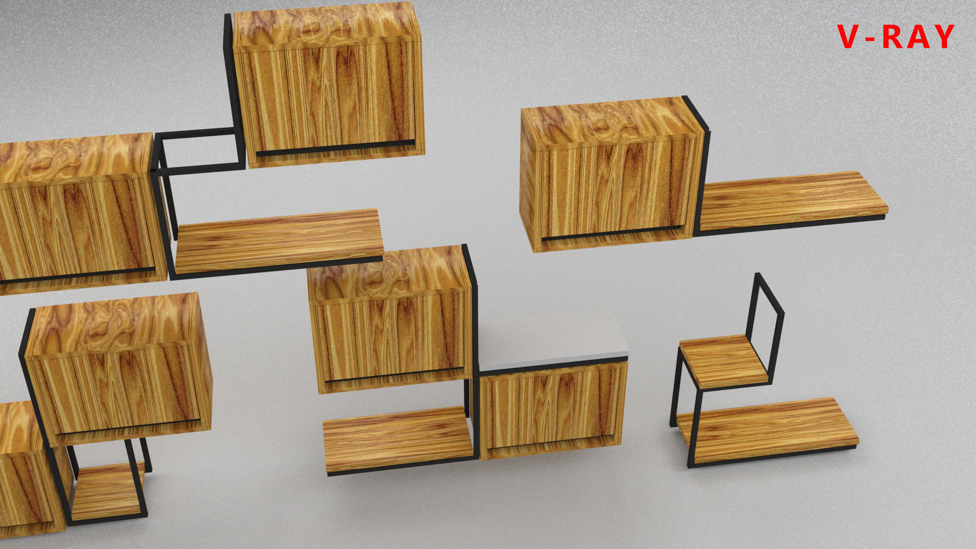 loft set of wall shelf in a cafe bar or office v-ray corona  Low-poly 3D model_16