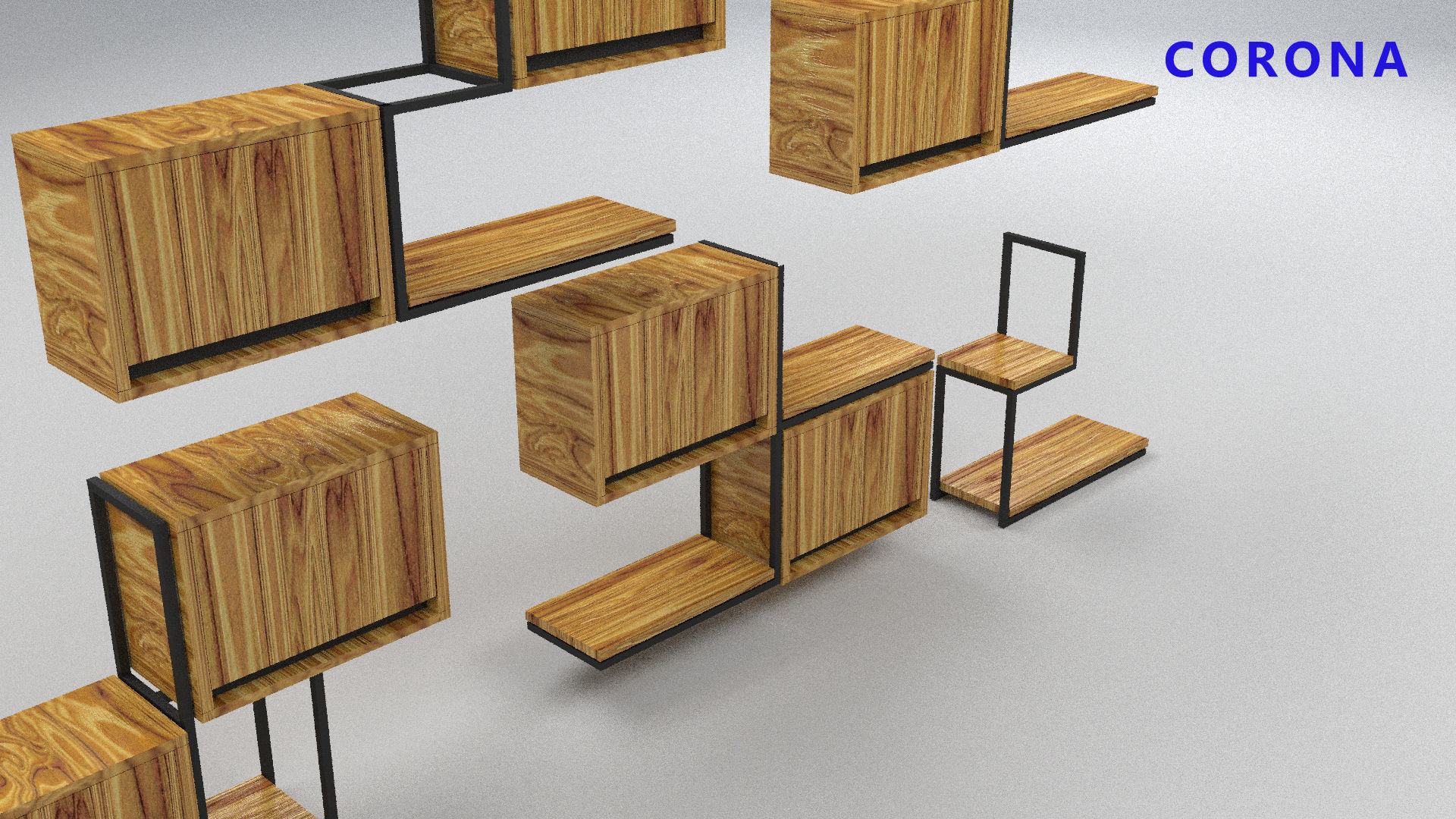 loft set of wall shelf in a cafe bar or office v-ray corona  Low-poly 3D model_2