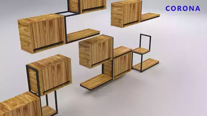 loft set of wall shelf in a cafe bar or office v-ray corona  Low-poly 3D model
