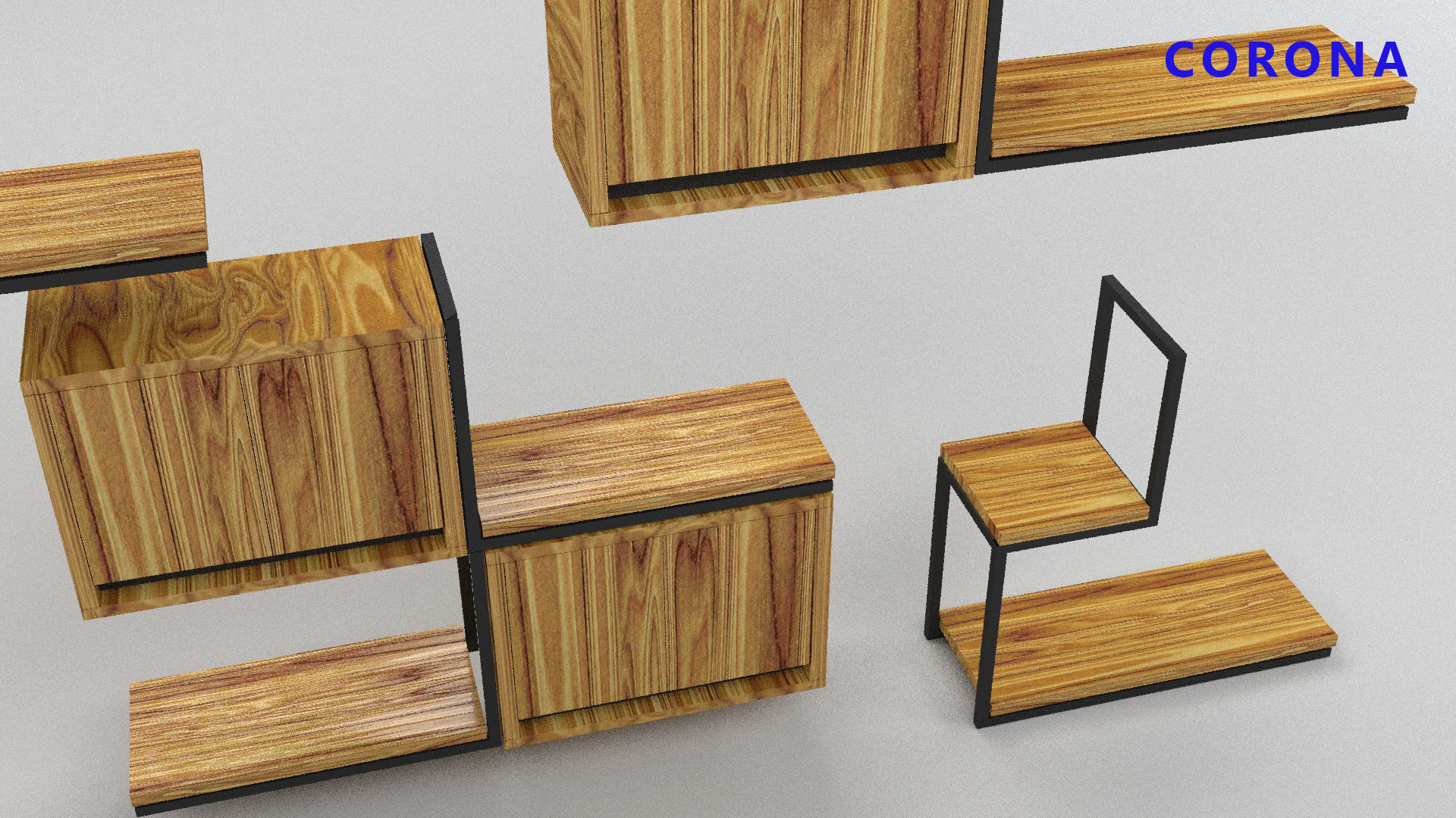 loft set of wall shelf in a cafe bar or office v-ray corona  Low-poly 3D model_6