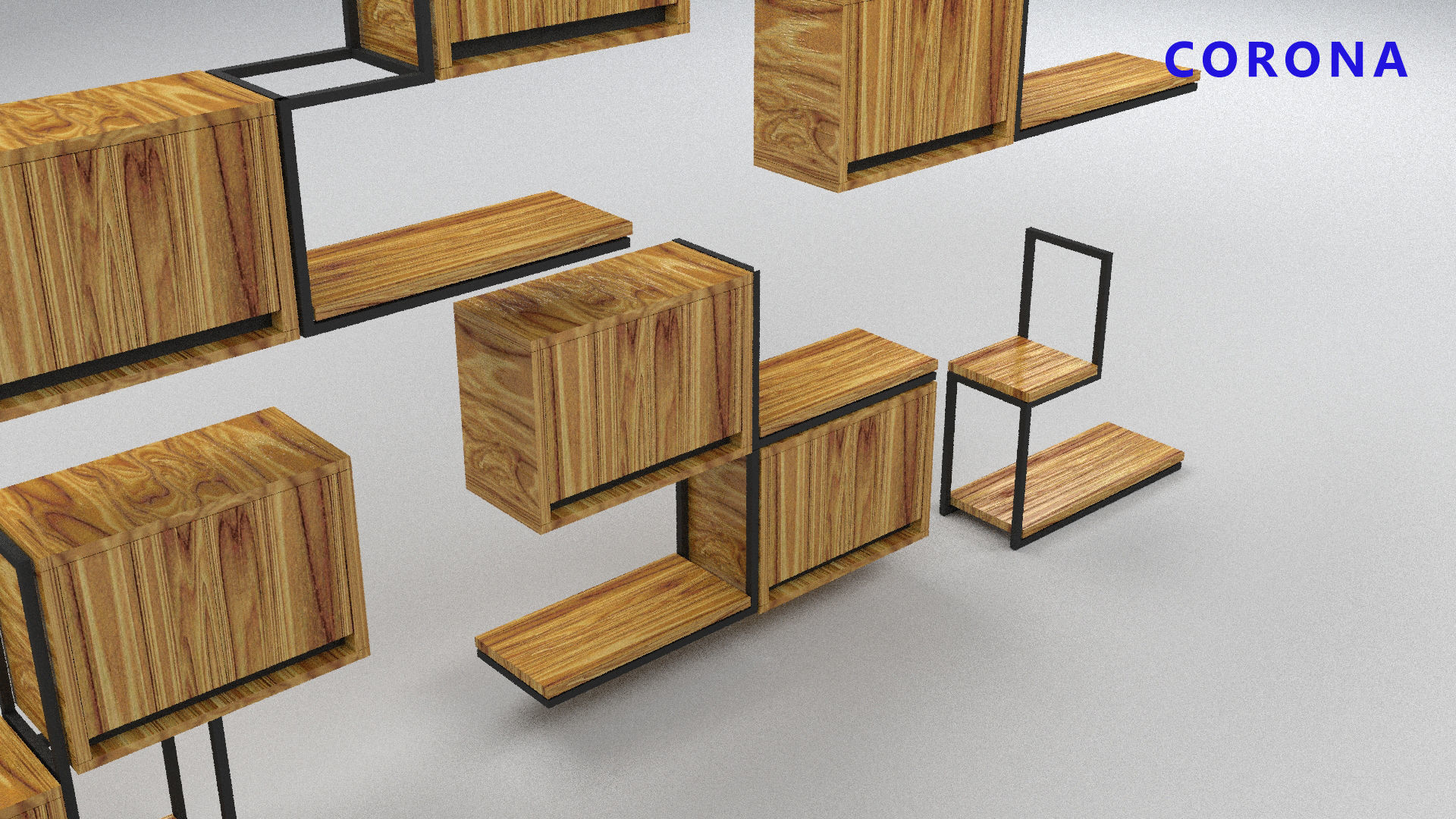loft set of wall shelf in a cafe bar or office v-ray corona  Low-poly 3D model_3