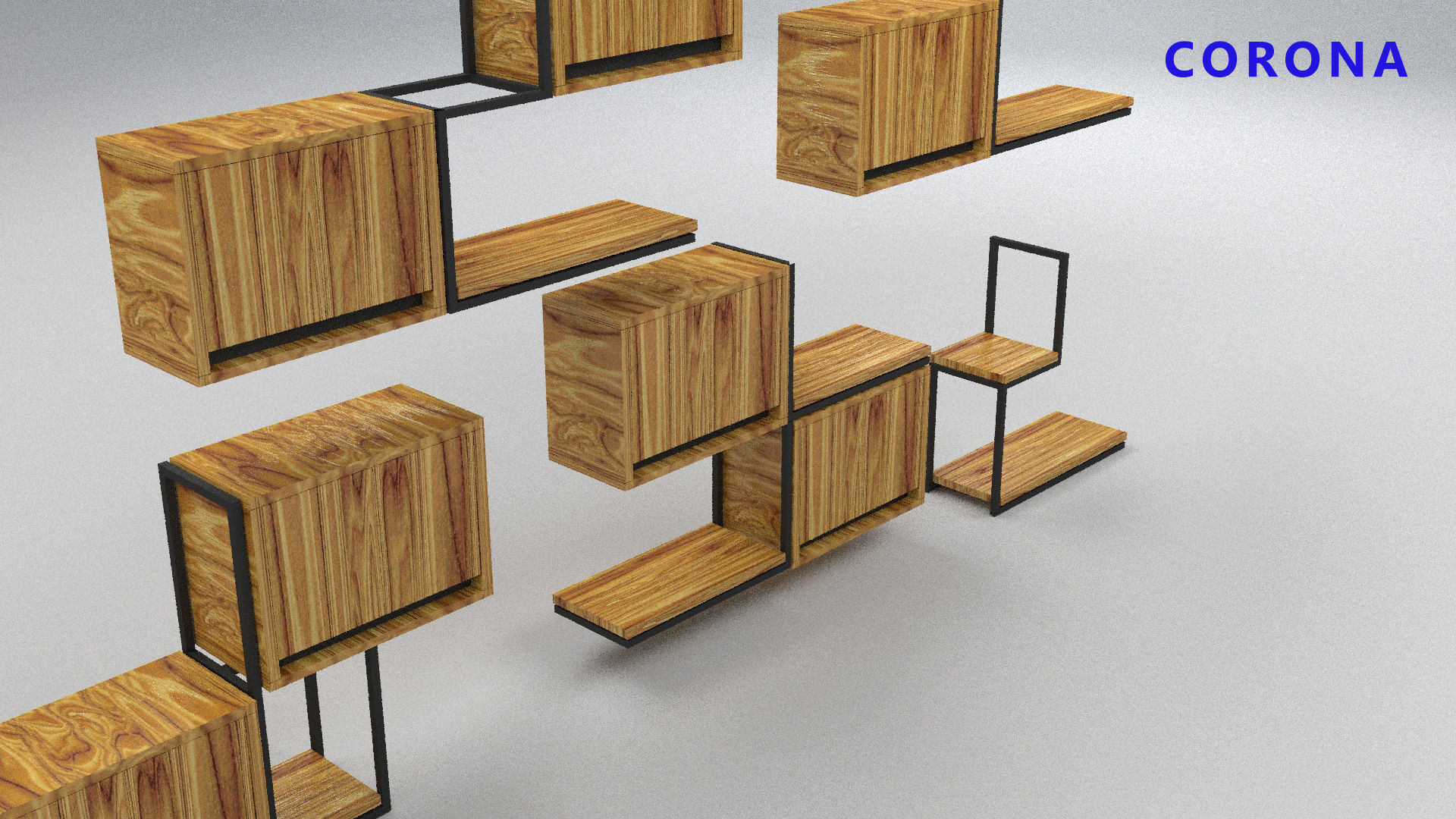 loft set of wall shelf in a cafe bar or office v-ray corona  Low-poly 3D model_1