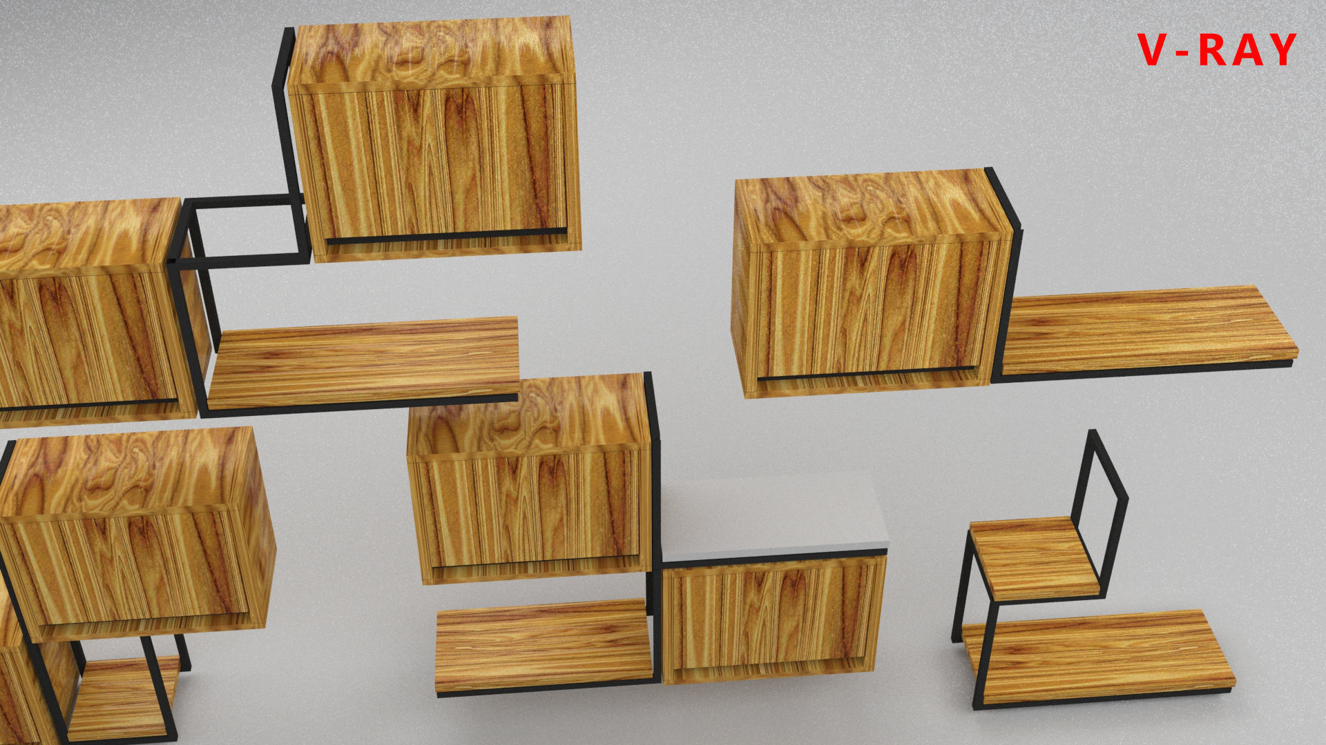 loft set of wall shelf in a cafe bar or office v-ray corona  Low-poly 3D model_17