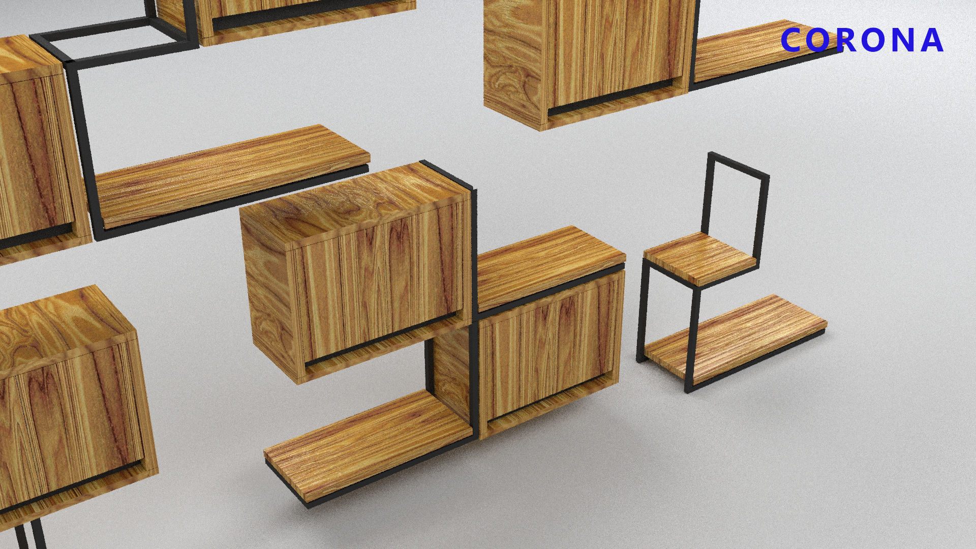 loft set of wall shelf in a cafe bar or office v-ray corona  Low-poly 3D model_4