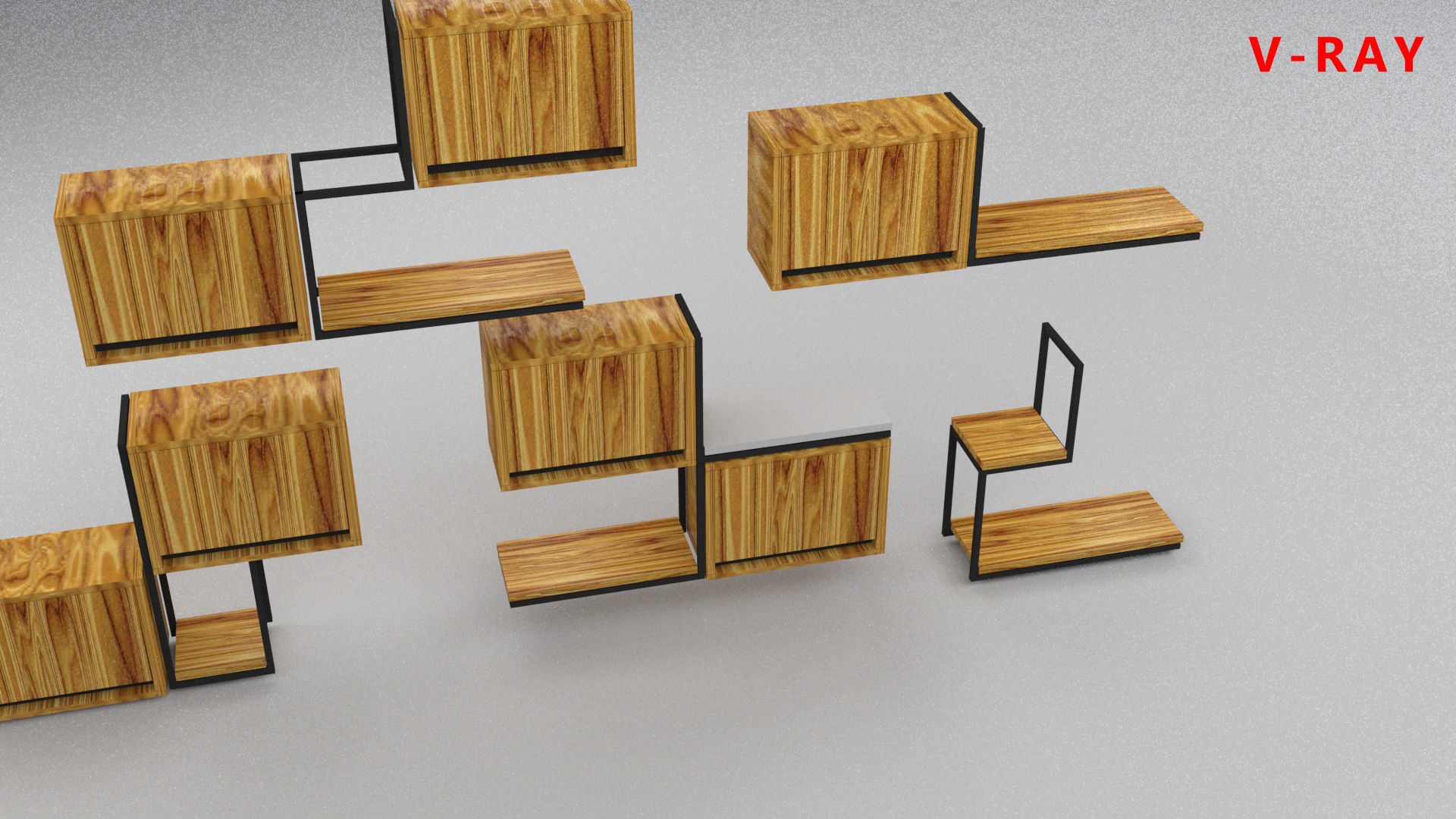 loft set of wall shelf in a cafe bar or office v-ray corona  Low-poly 3D model_14