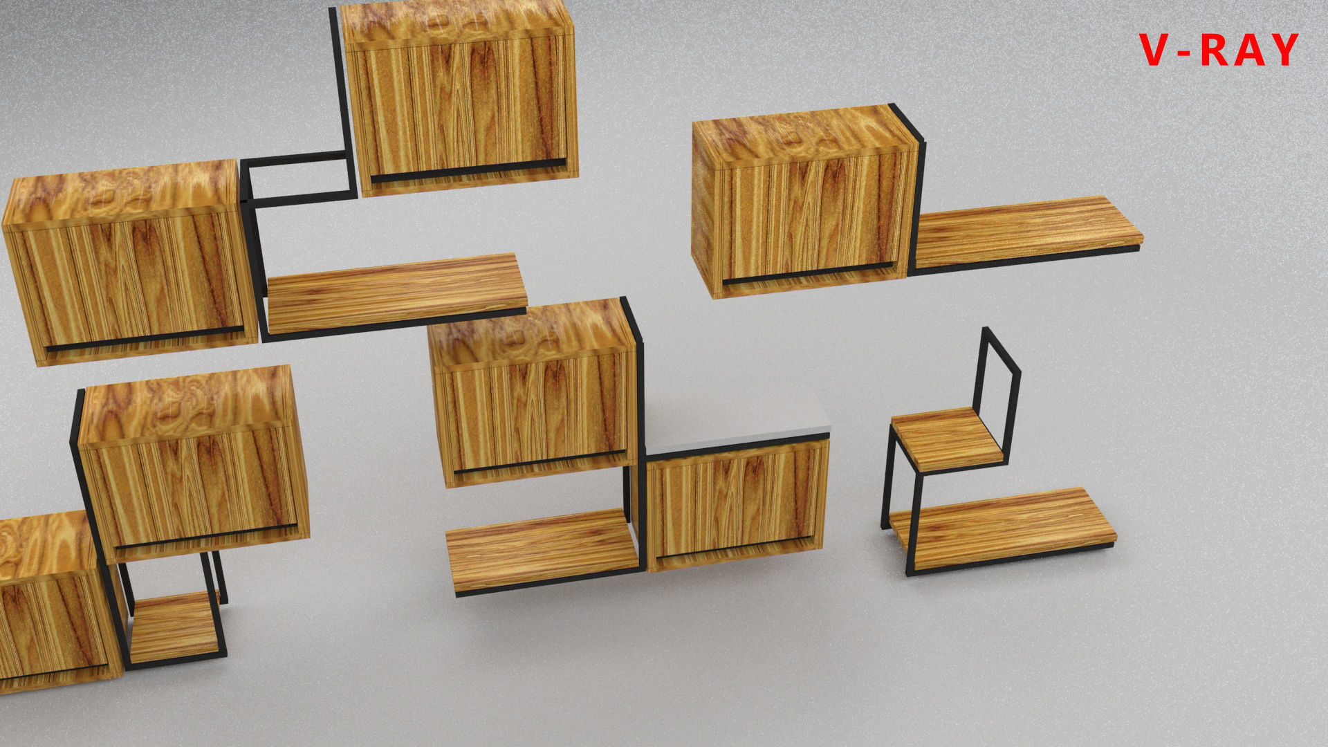 loft set of wall shelf in a cafe bar or office v-ray corona  Low-poly 3D model_15