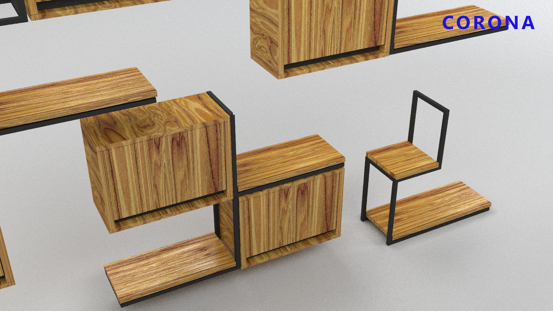 loft set of wall shelf in a cafe bar or office v-ray corona  Low-poly 3D model_5