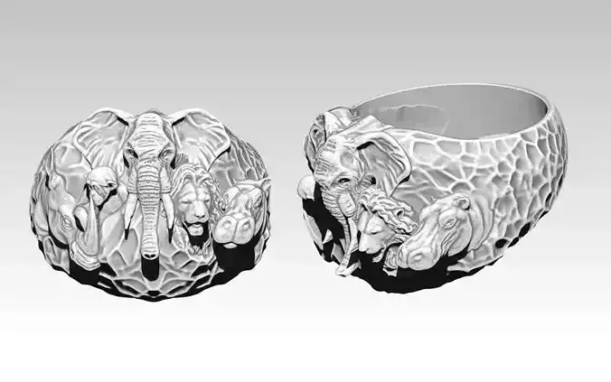 Safari Animal Ring Monkey Rhinoceros  Hippopotamus Elephant Lion