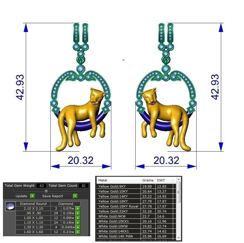 Hanging Panther Earring 3D model_4