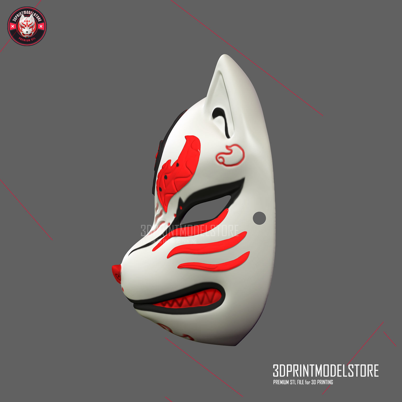Japanese Fox Mask Demon Kitsune Cosplay Helmet Oni Samurai 3D print model_2