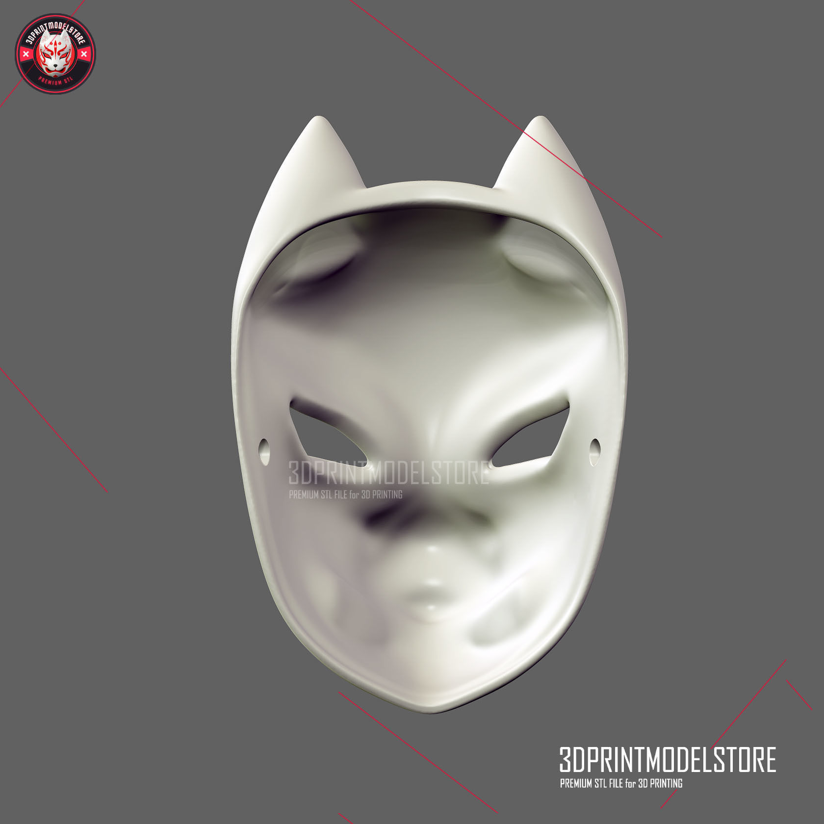 Japanese Fox Mask Demon Kitsune Cosplay Helmet Oni Samurai 3D print model_3