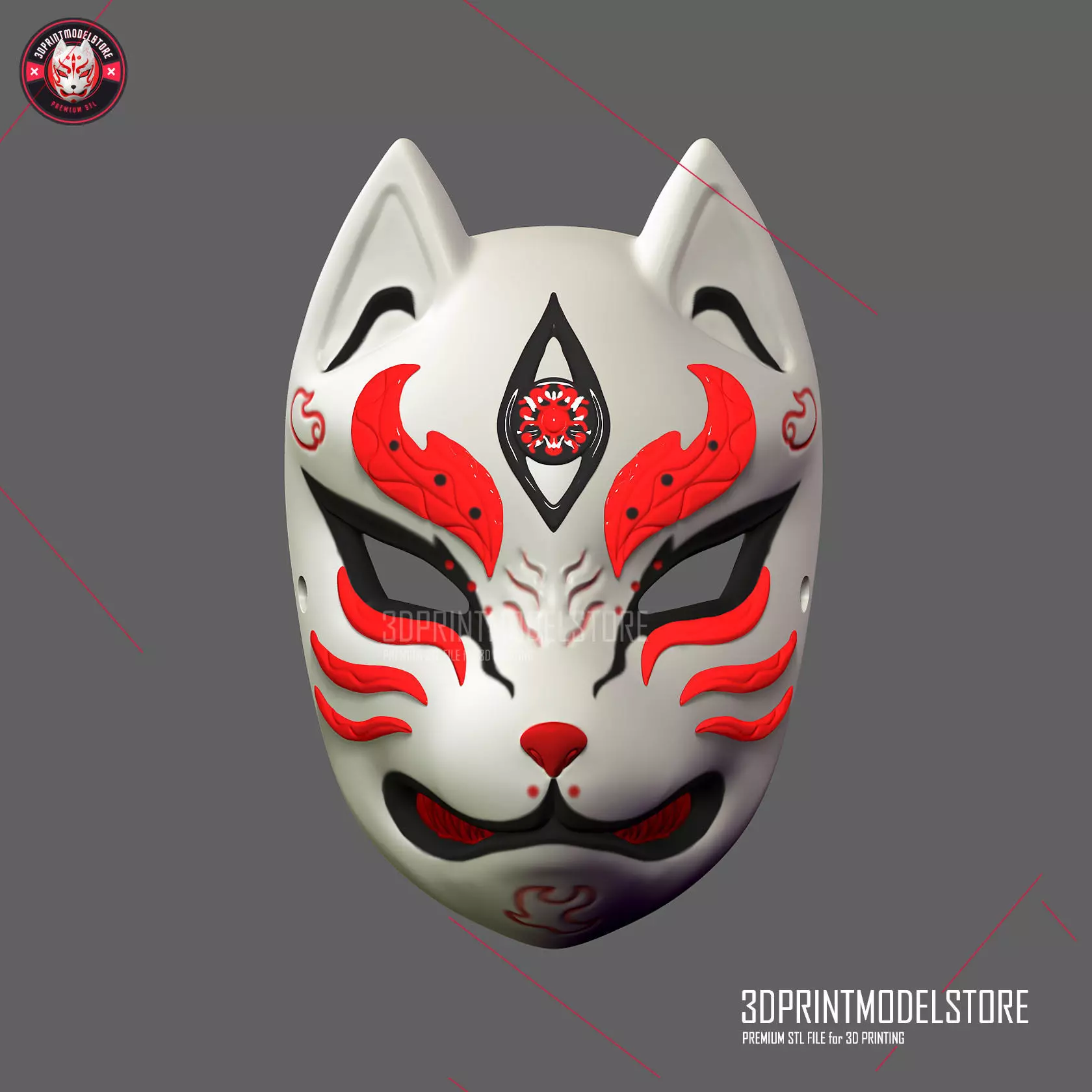 Japanese Fox Mask Demon Kitsune Cosplay Helmet Oni Samurai 3D print model_0