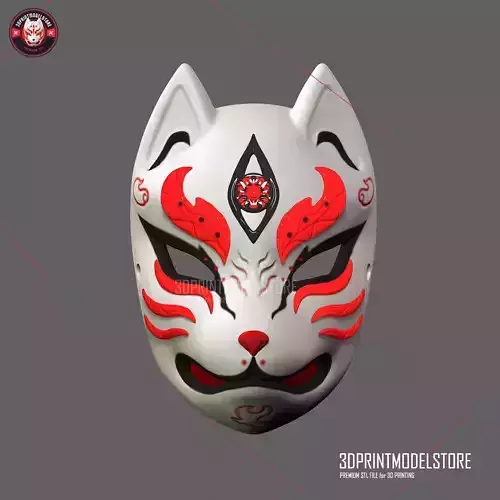 Japanese Fox Mask Demon Kitsune Cosplay Helmet Oni Samurai 3D print model