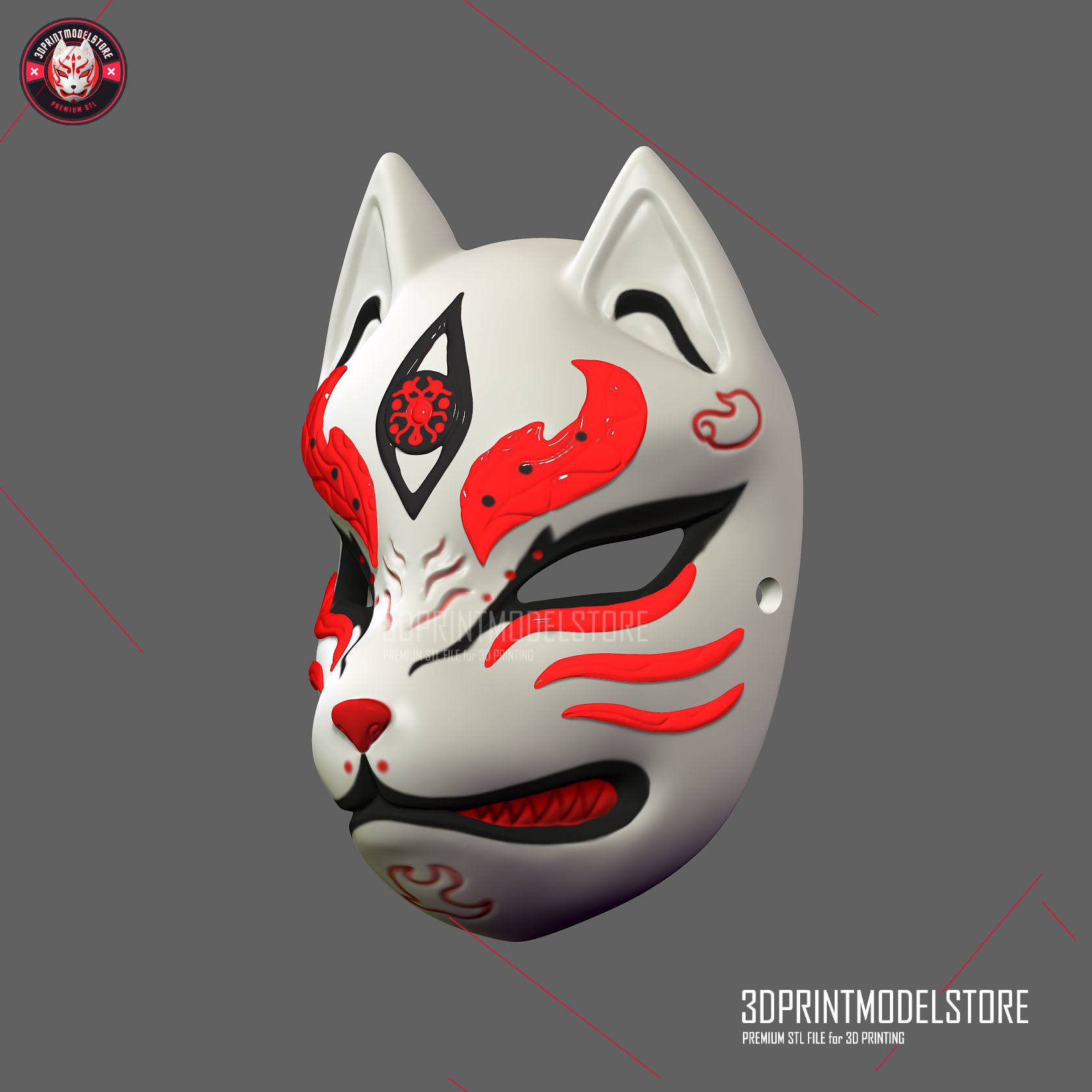 Japanese Fox Mask Demon Kitsune Cosplay Helmet Oni Samurai 3D print model_1