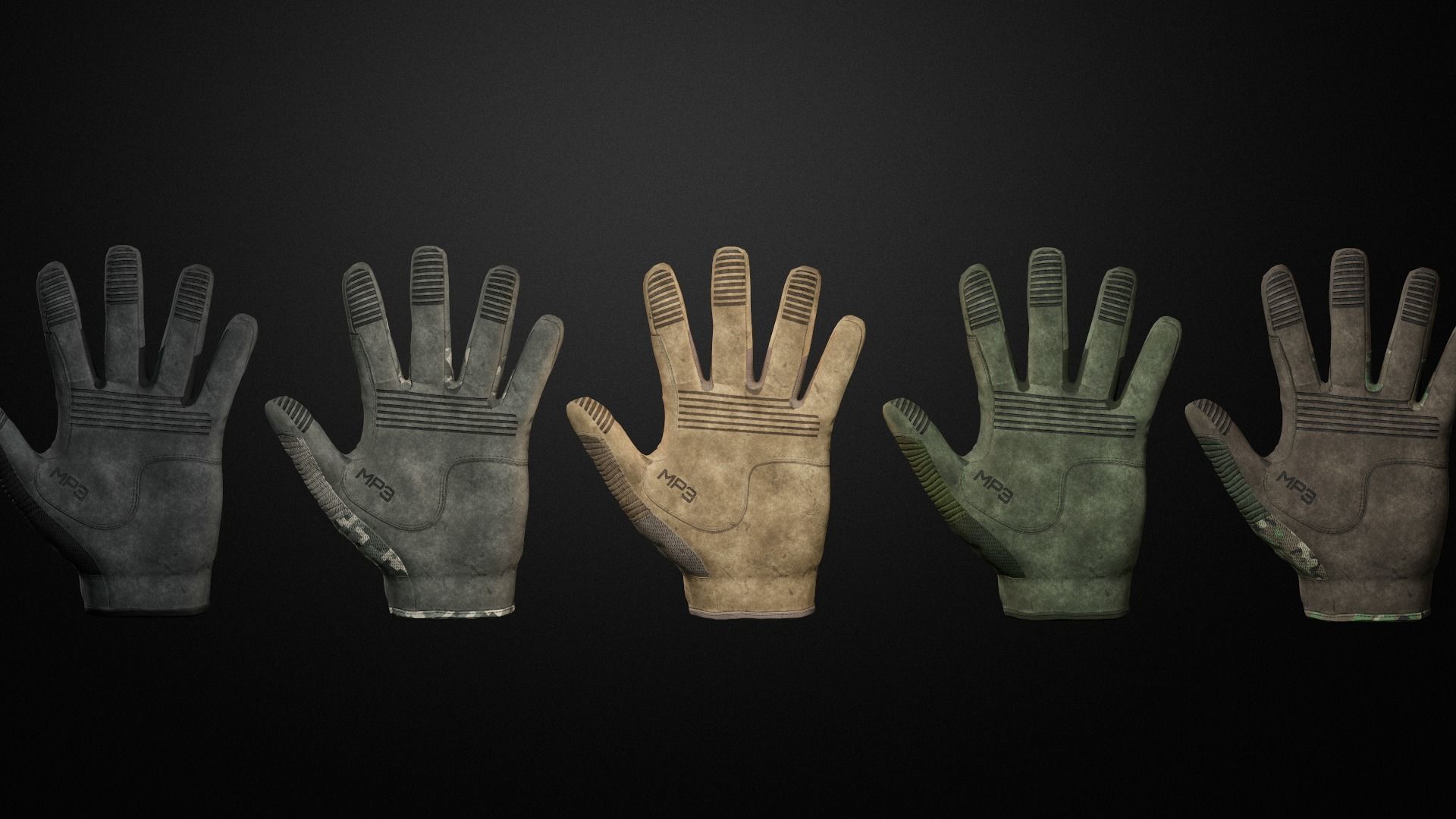 Tactical gloves pack Low-poly 3D model_3